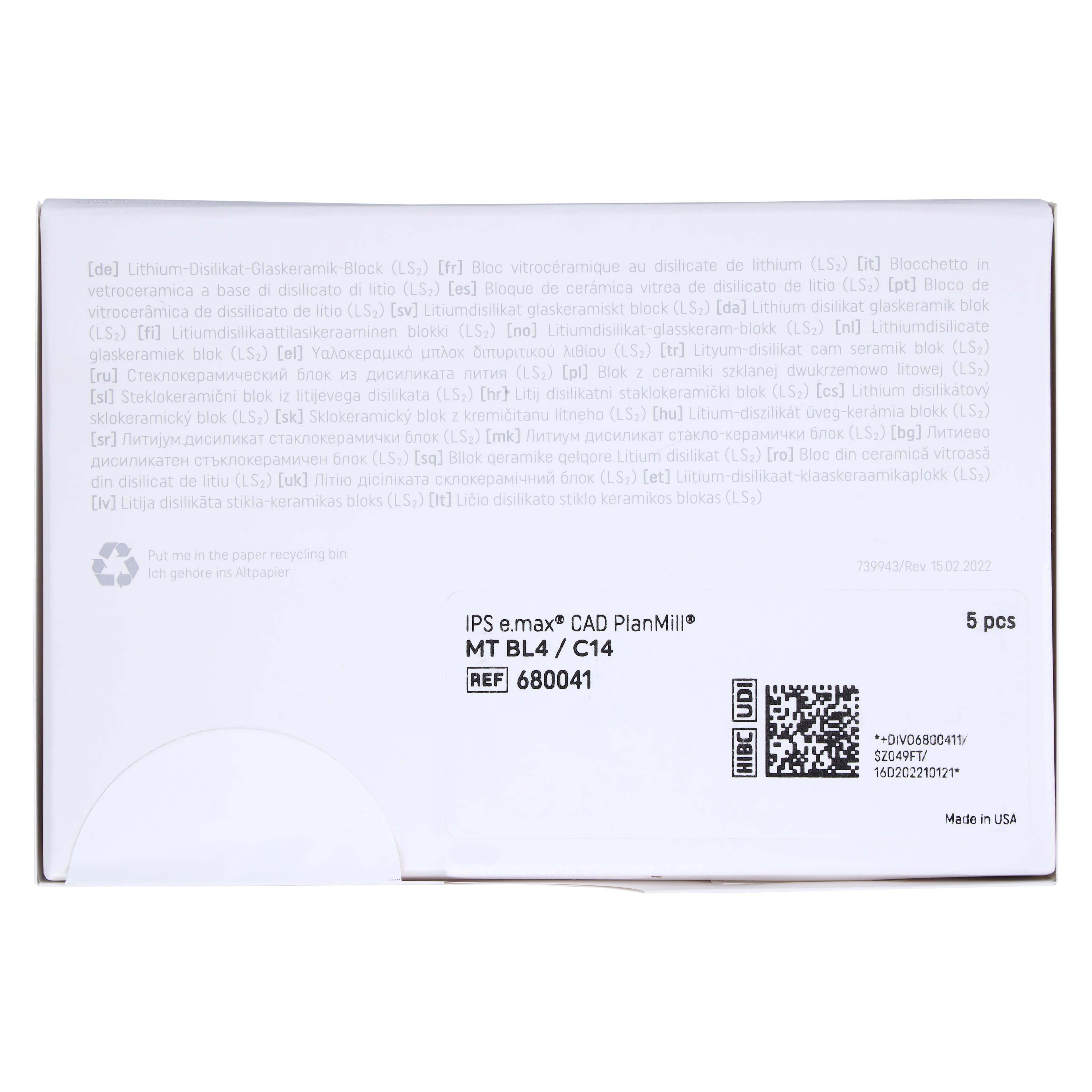 IPS e.max CAD PlanMill Blocks, Medium Translucency, Shade BL4, Size C14, 5/Box thumbnail 7