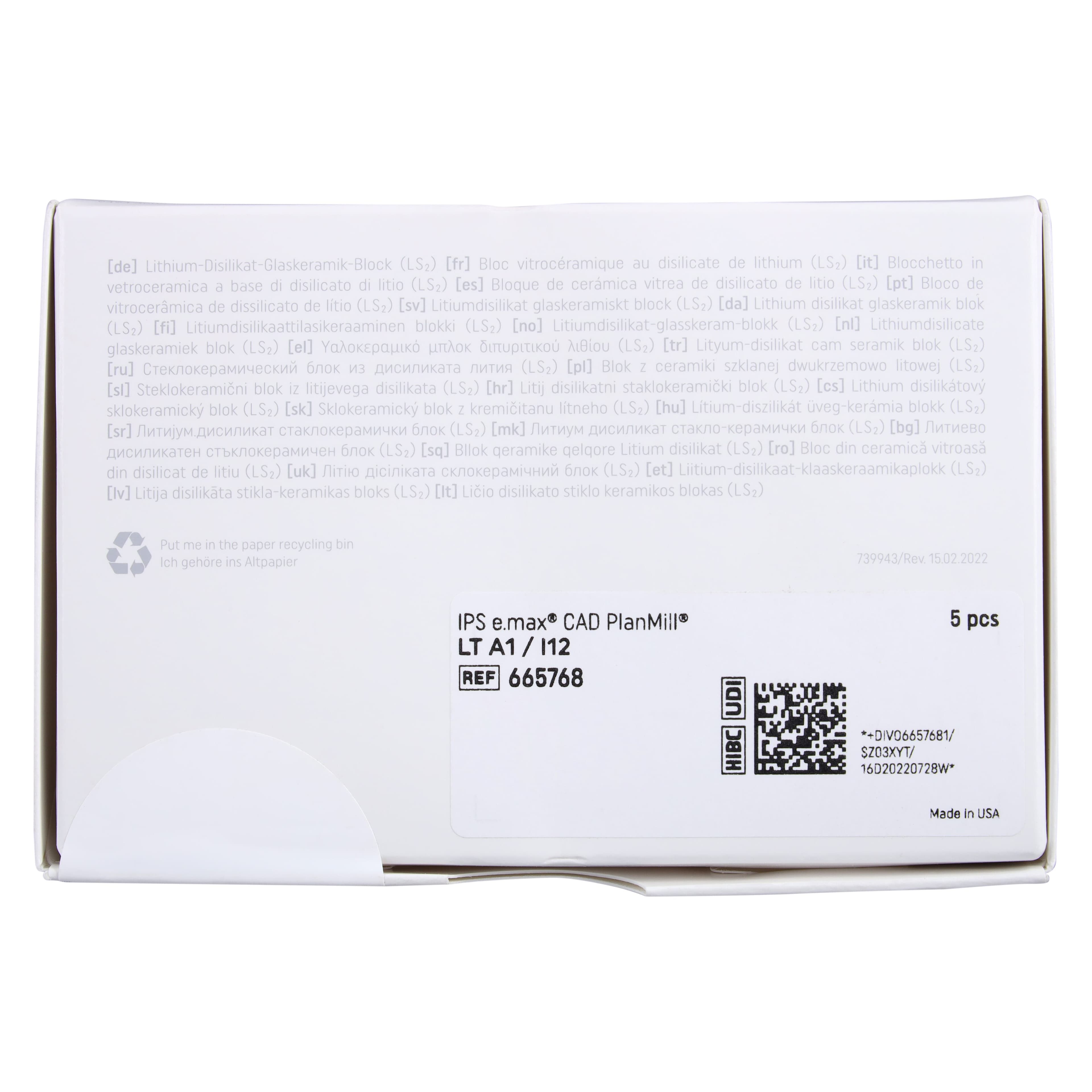 IPS e.max CAD PlanMill Blocks, Low Translucency, Shade A1, I12, 5/Box thumbnail 7