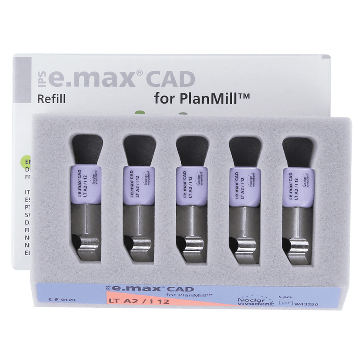 IPS e.max CAD PlanMill LT I12 A2 Lithium Disilicate Milling Blocks, Low Translucency, Shade A2, 5/Box thumbnail 2
