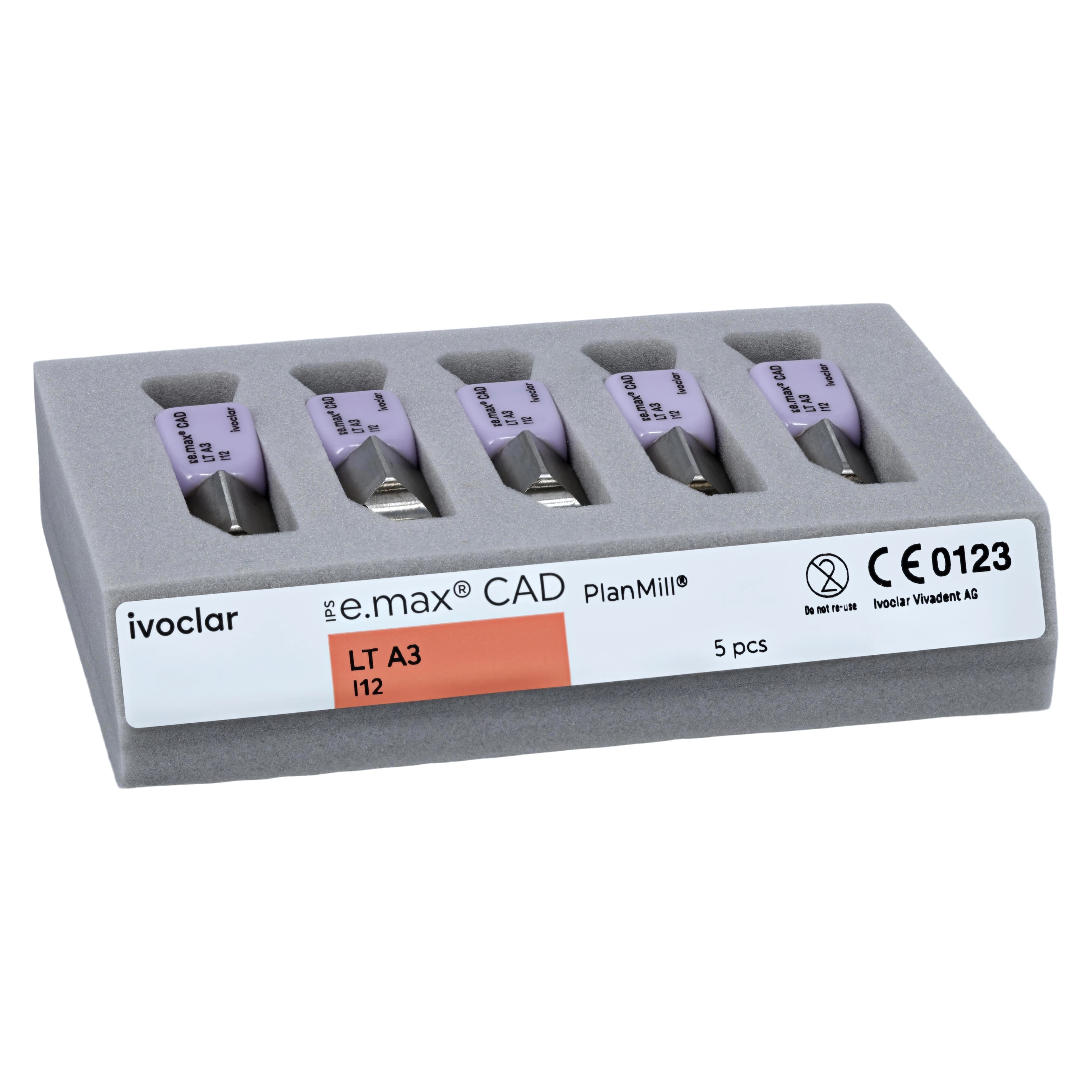 IPS e.max CAD PlanMill LT I12 A3 Lithium Disilicate Milling Blocks, Low Translucency, Shade A3, 5/Box thumbnail 3
