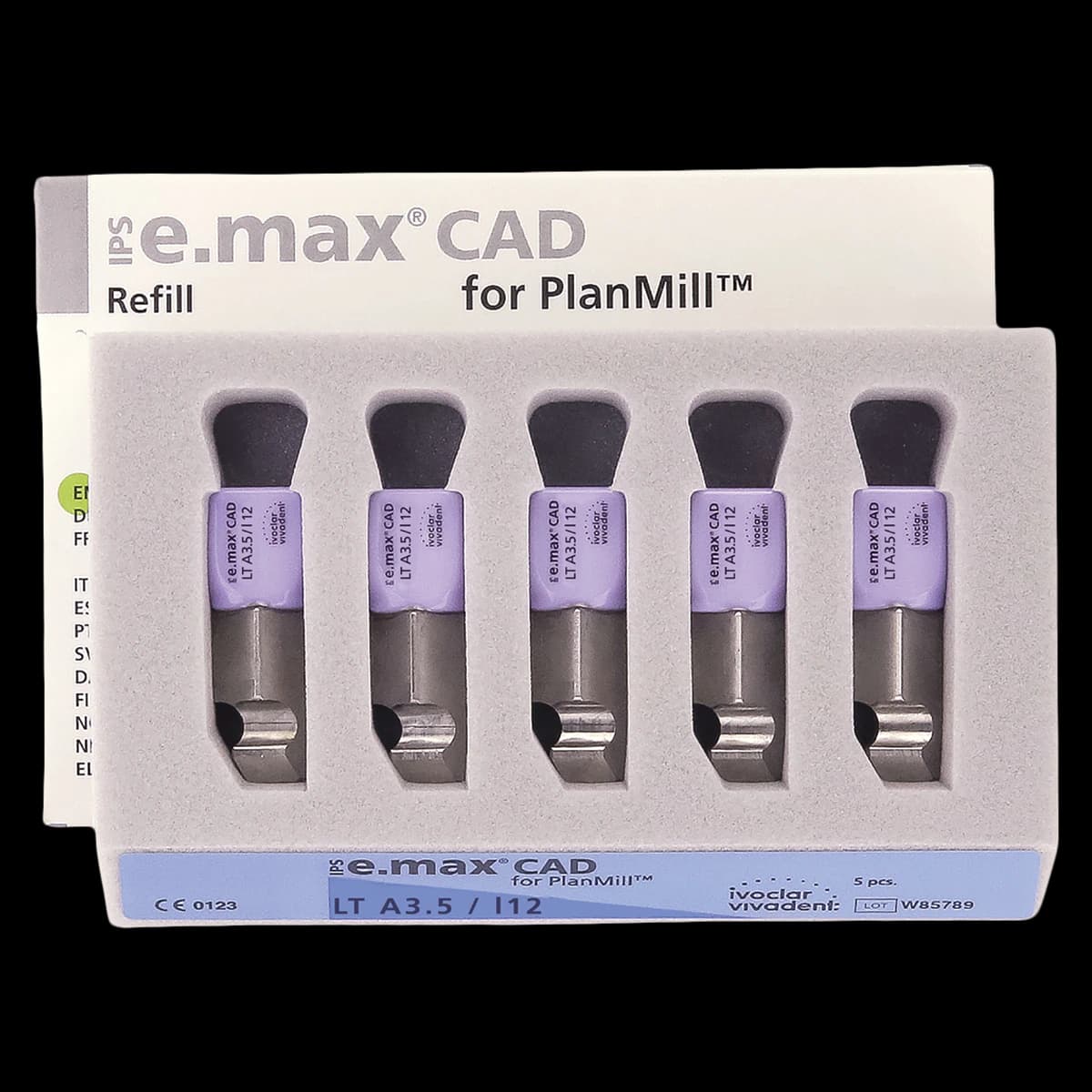 IPS e.max CAD LT Milling Blocks for PlanMill, Shade A3.5, Size I12, Low Translucency, 5/Box - IPS e.max CAD Blocks PlanMill LT A3.5 I12 (5) - Image 1