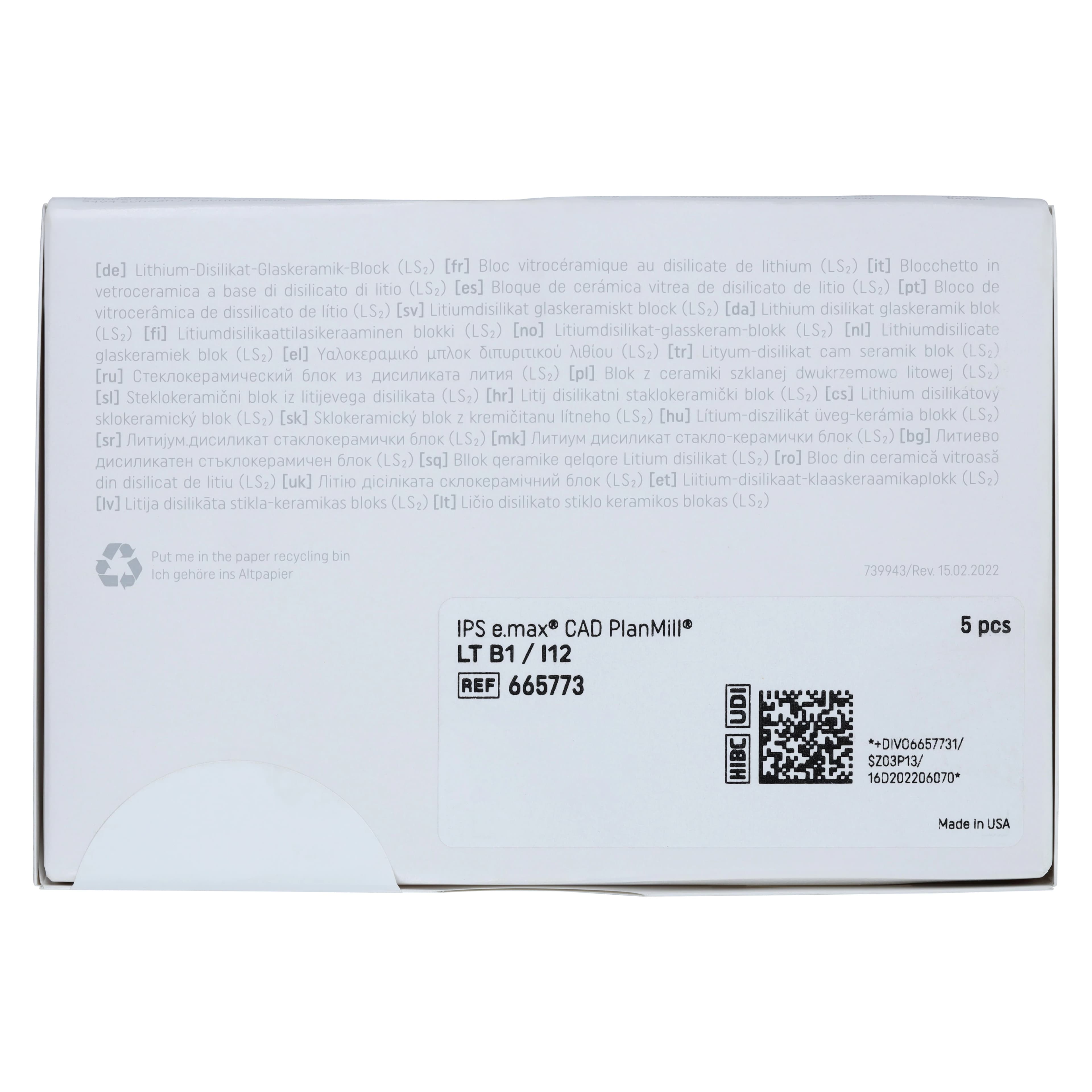 IPS e.max CAD PlanMill Blocks, Low Translucency, Shade B1, I12, 5/Box thumbnail 7