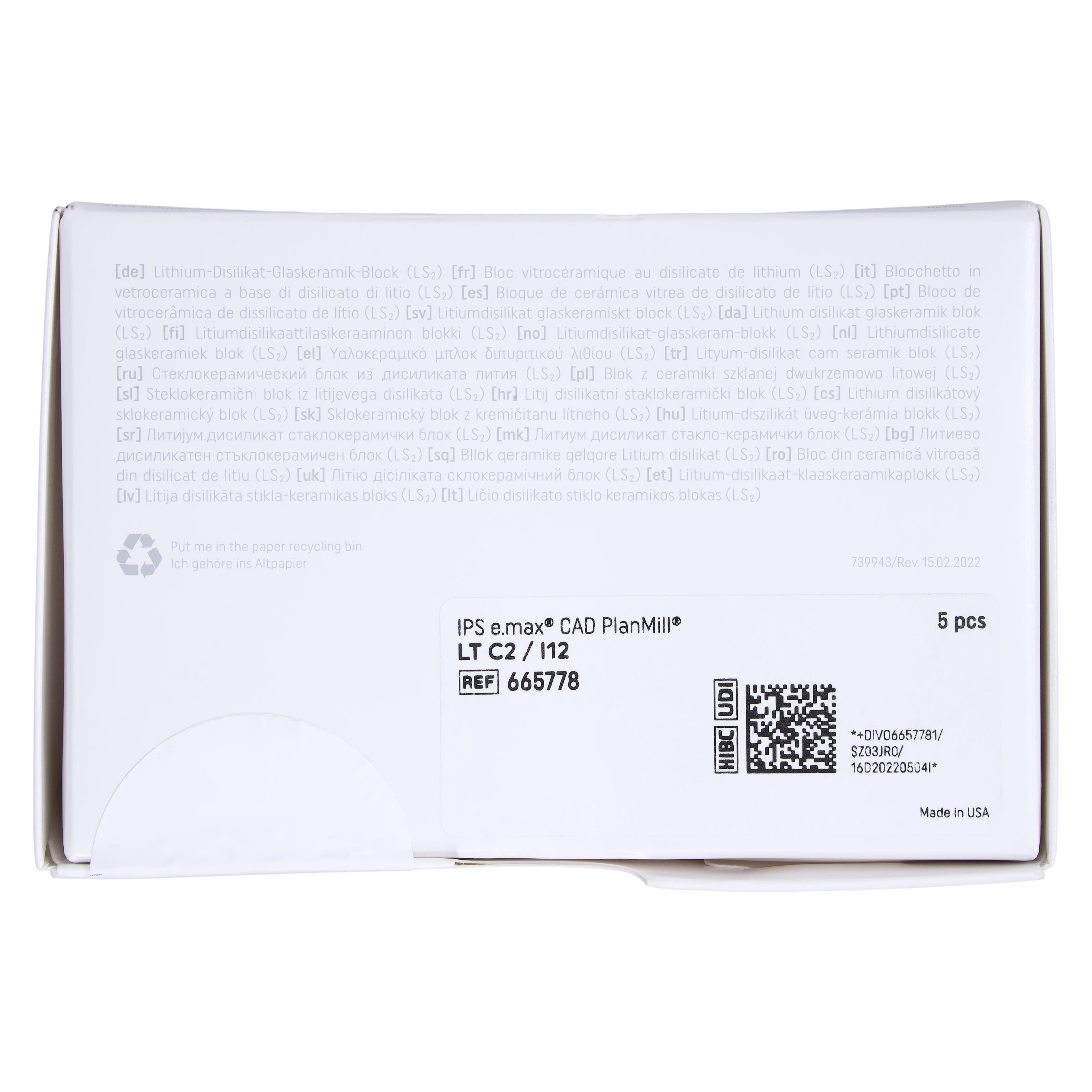 IPS e.max CAD PlanMill LT I12 C2 Lithium Disilicate Milling Blocks, Low Translucency, Shade C2, 5/Box thumbnail 7