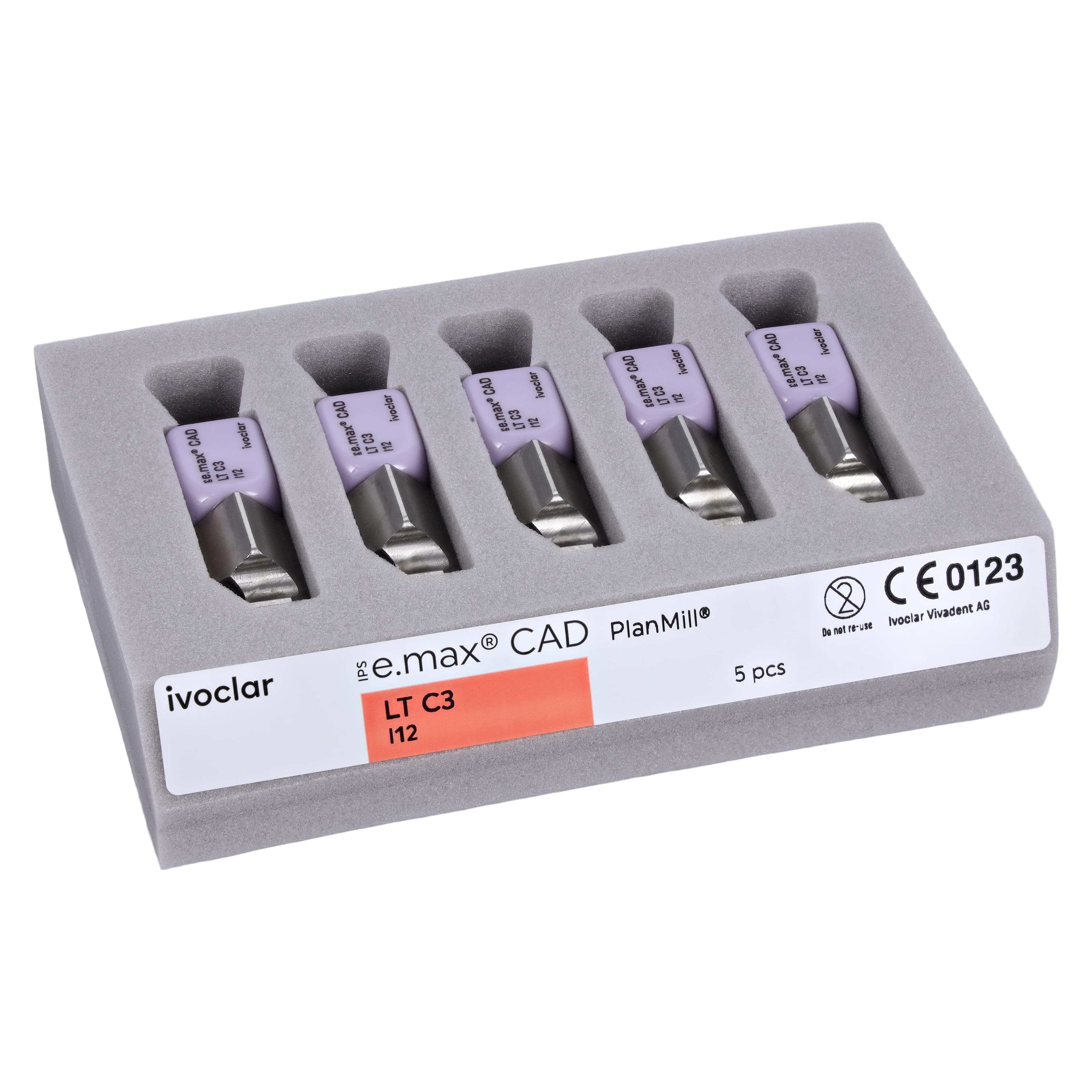 IPS e.max CAD PlanMill Blocks LT I12 Shade C3, Low Translucency, Lithium Disilicate, 5/Box thumbnail 3