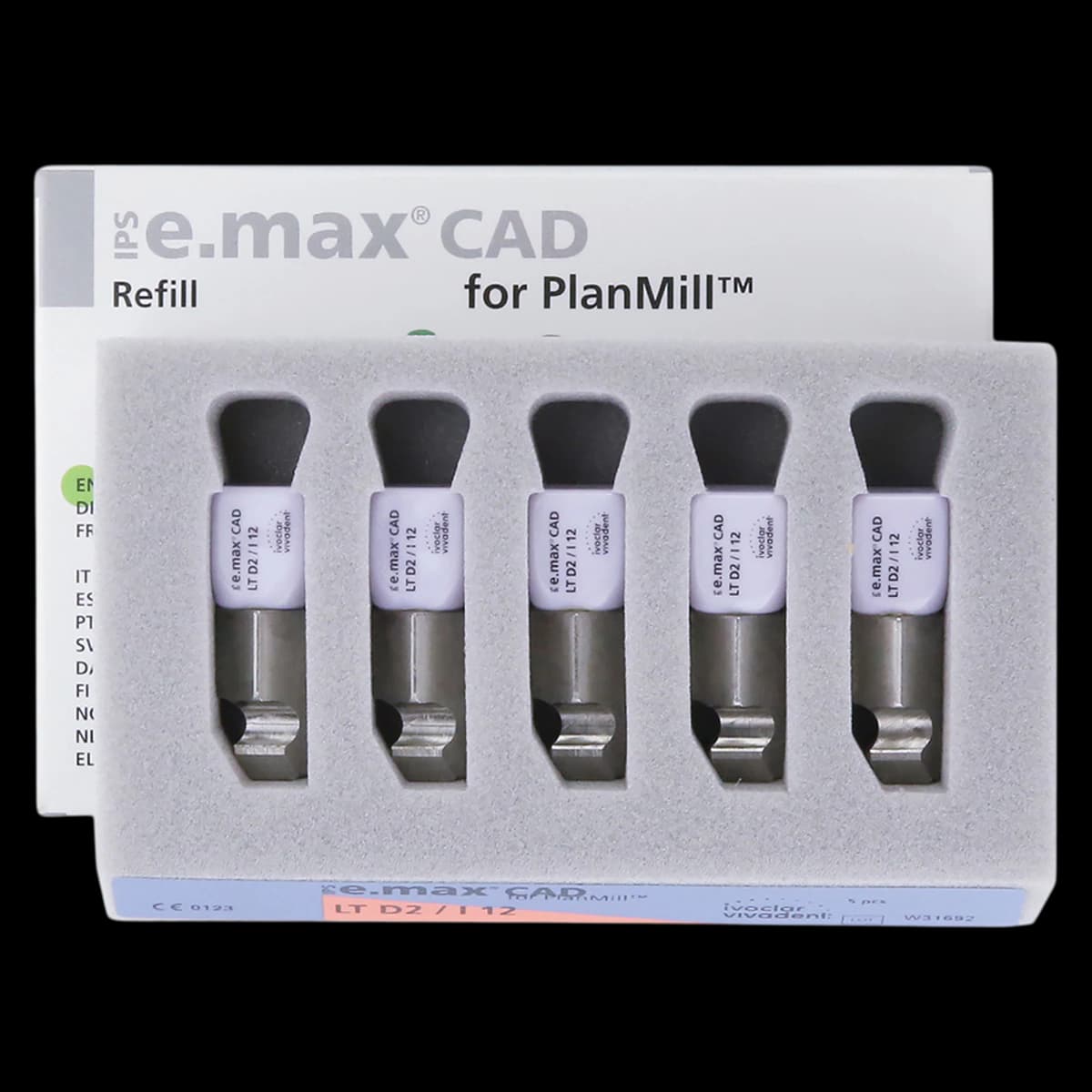 IPS e.max CAD PlanMill Blocks, Low Translucency (LT), Shade D2, Size I12, 5/Box - IPS e.max CAD Blocks PlanMill LT D2 I12 (5) - Image 1