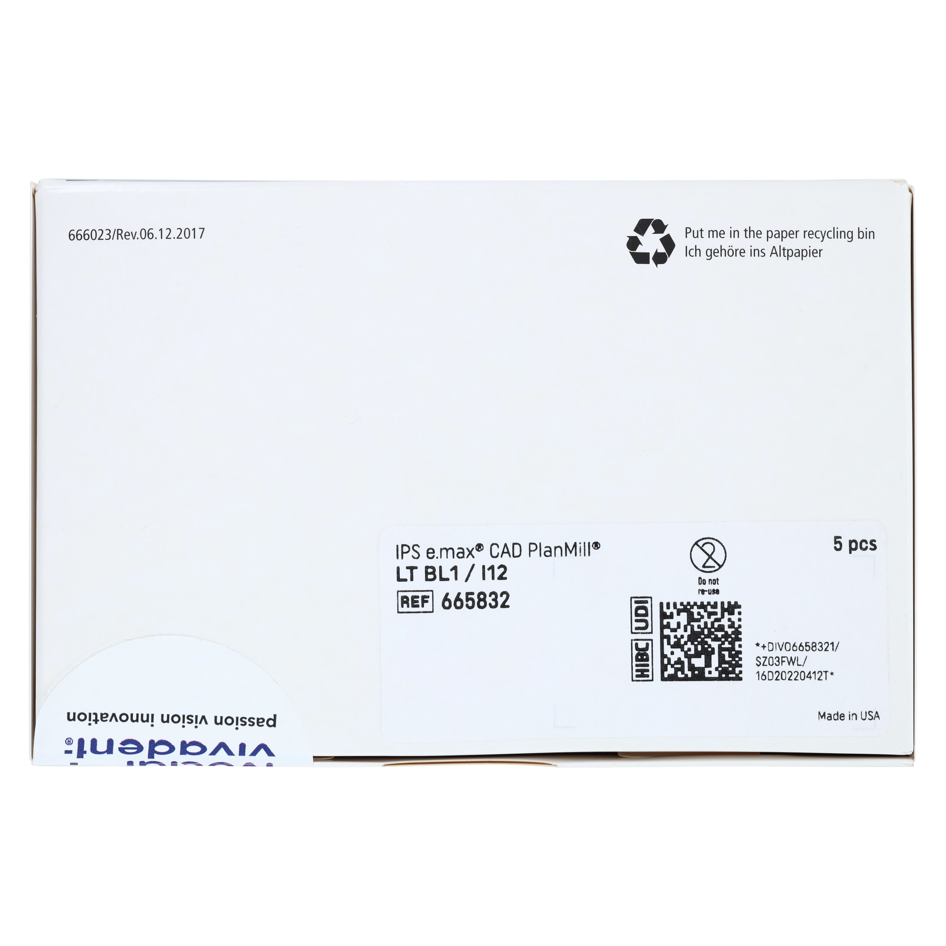 IPS e.max CAD PlanMill Blocks, Low Translucency, Shade BL1, I12, 5/Pkg thumbnail 7