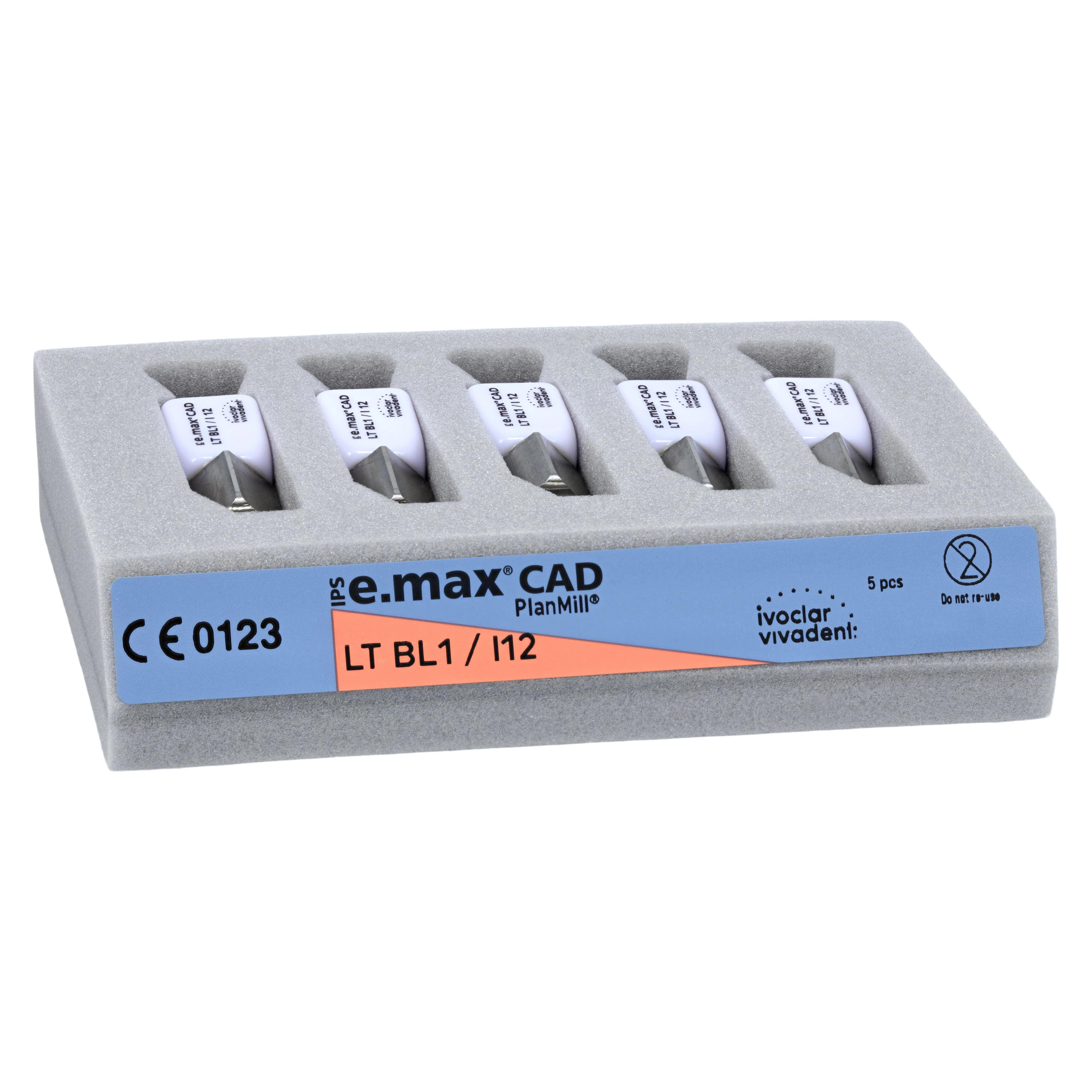 IPS e.max CAD PlanMill Blocks, Low Translucency, Shade BL1, I12, 5/Pkg thumbnail 3