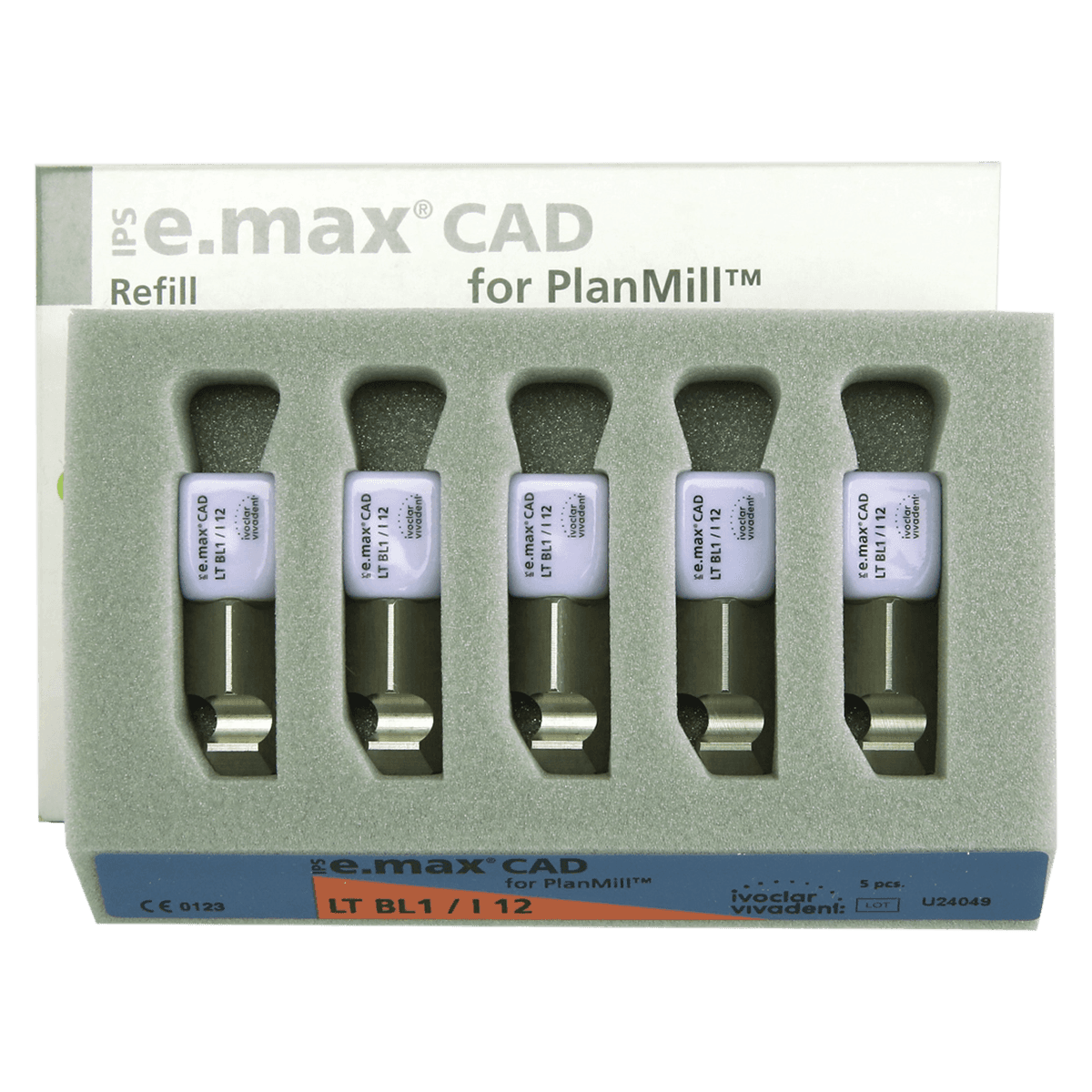 IPS e.max CAD PlanMill Blocks, Low Translucency, Shade BL1, I12, 5/Pkg - IPS e.max CAD Blocks PlanMill LT BL1 I12 (5) - Image 1