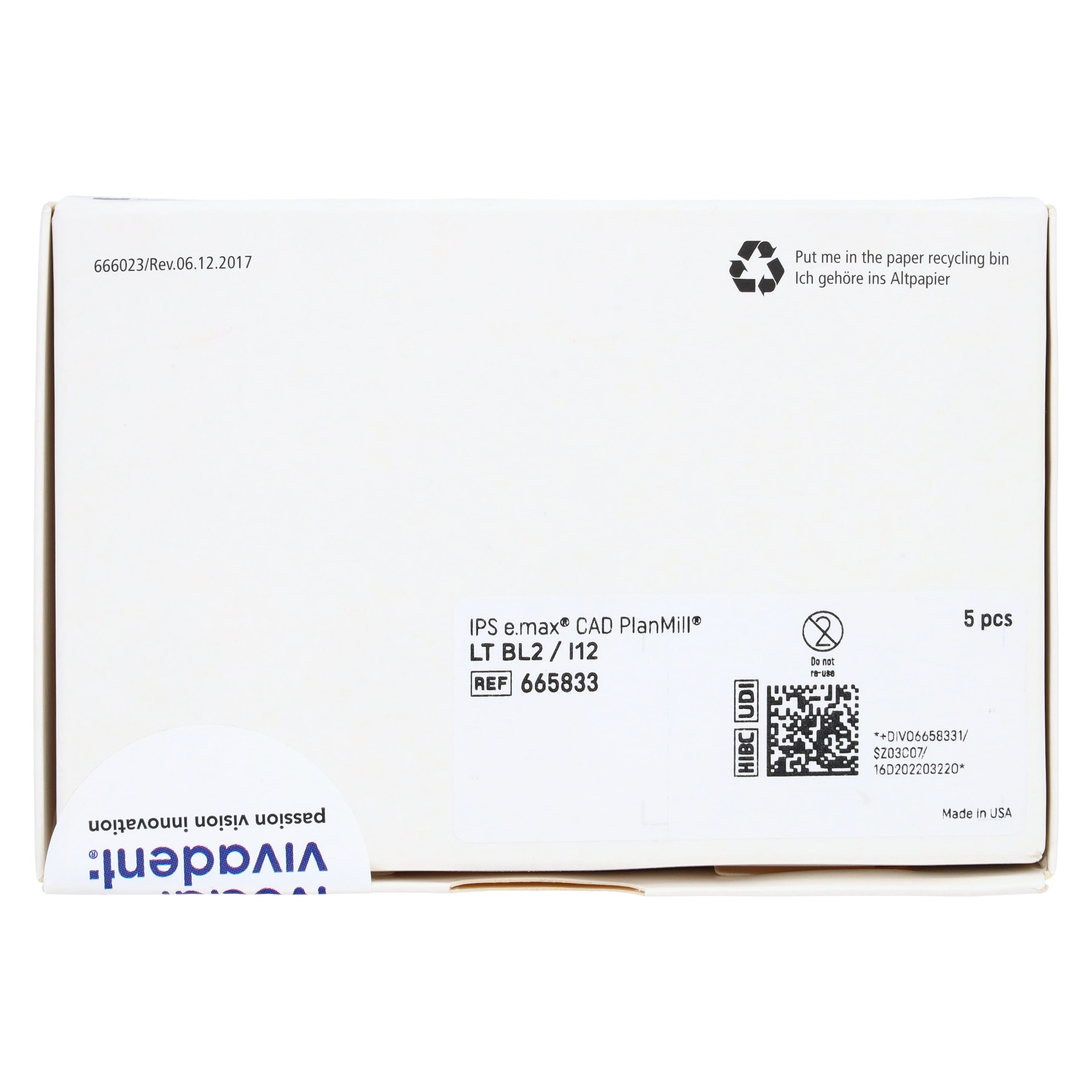 IPS e.max CAD PlanMill Blocks, Low Translucency (LT), Shade BL2, Size I12, 5/Box thumbnail 5