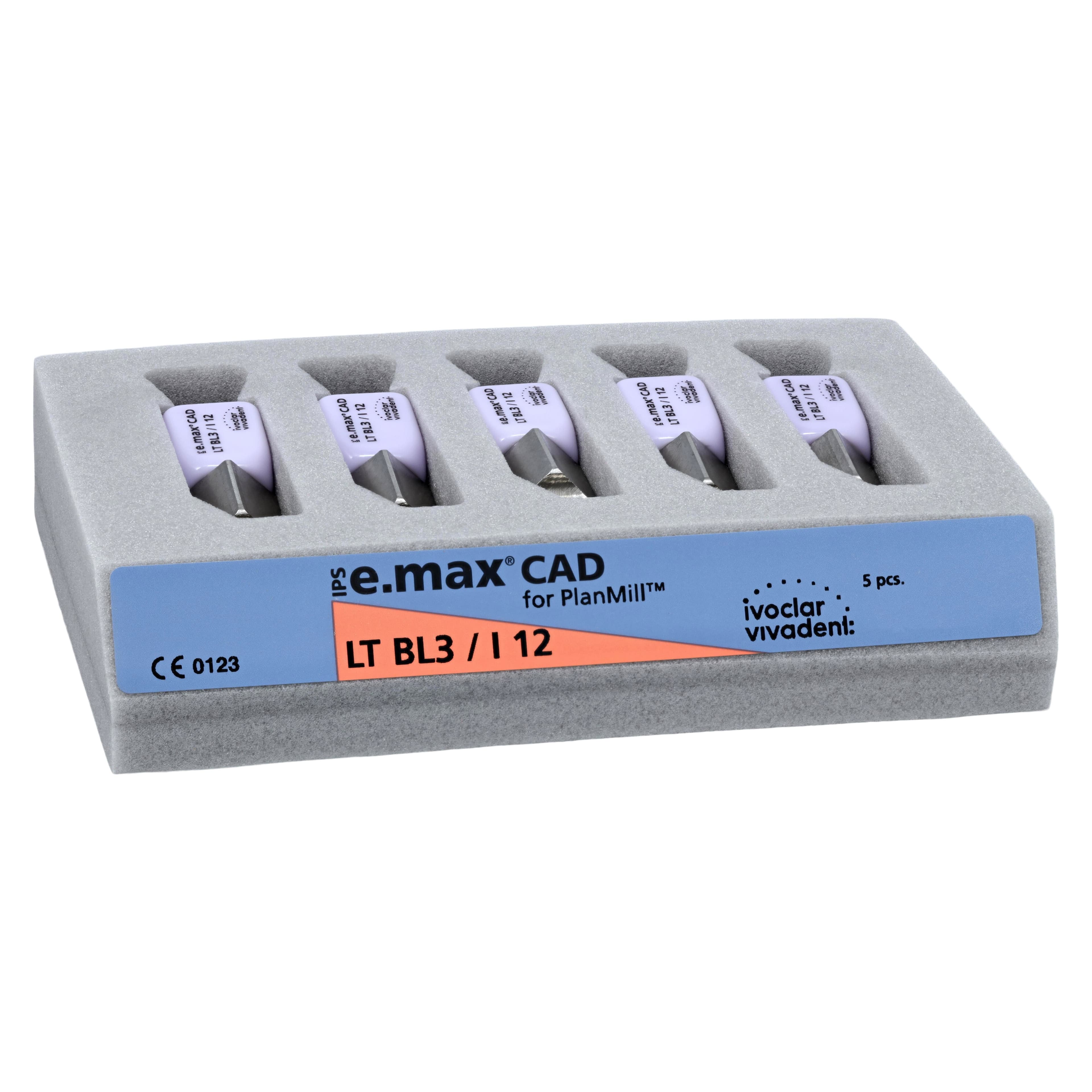 IPS e.max CAD PlanMill Blocks LT I12 Shade BL3, Low Translucency, Lithium Disilicate, 5/Box thumbnail 3
