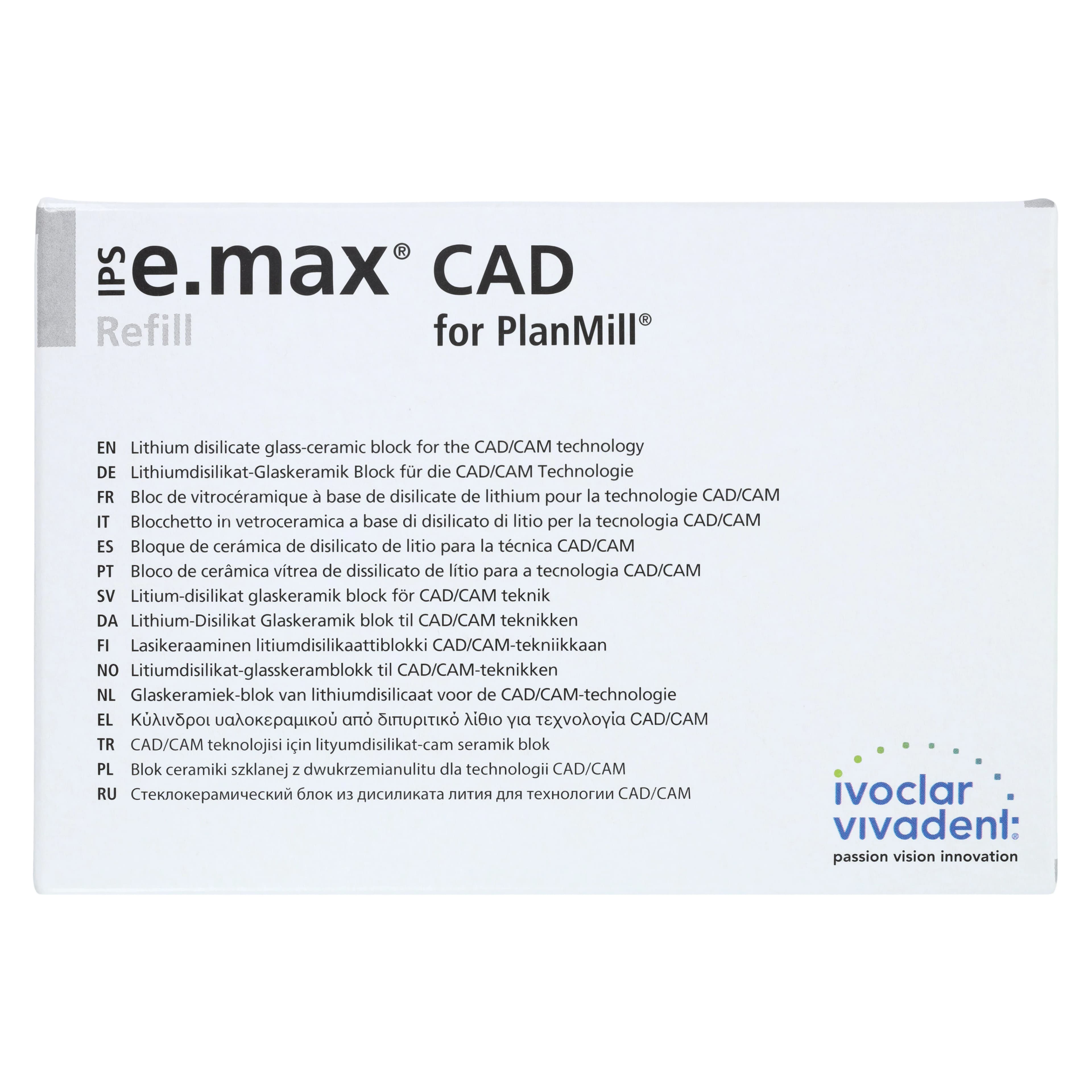IPS e.max CAD PlanMill Blocks LT I12 Shade BL3, Low Translucency, Lithium Disilicate, 5/Box thumbnail 4
