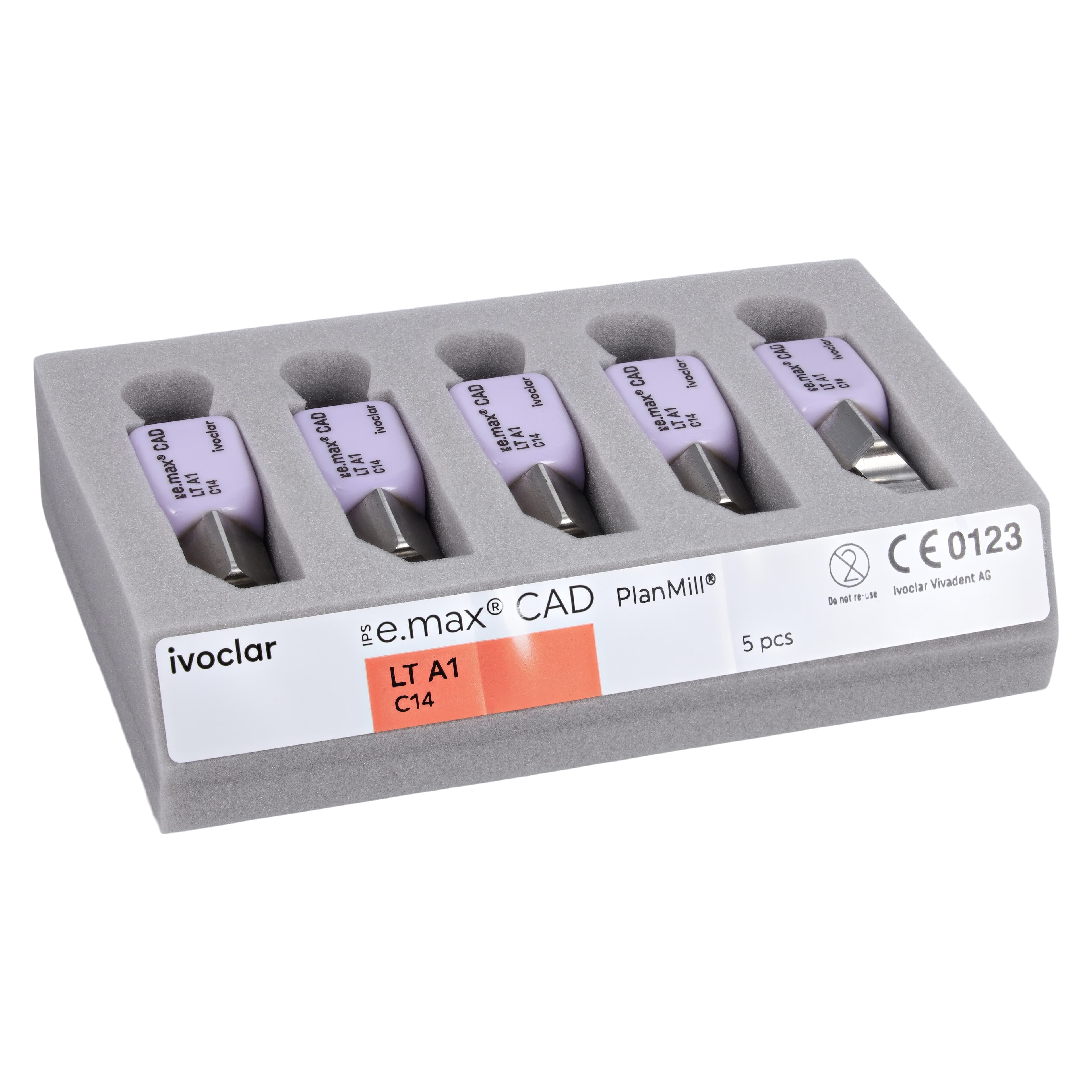 IPS e.max CAD PlanMill Blocks, Low Translucency (LT), Shade A1, Size C14, 5/Box thumbnail 3