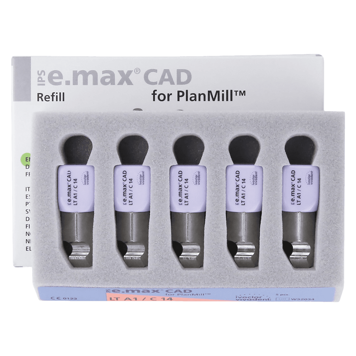 IPS e.max CAD PlanMill Blocks, Low Translucency (LT), Shade A1, Size C14, 5/Box thumbnail 2