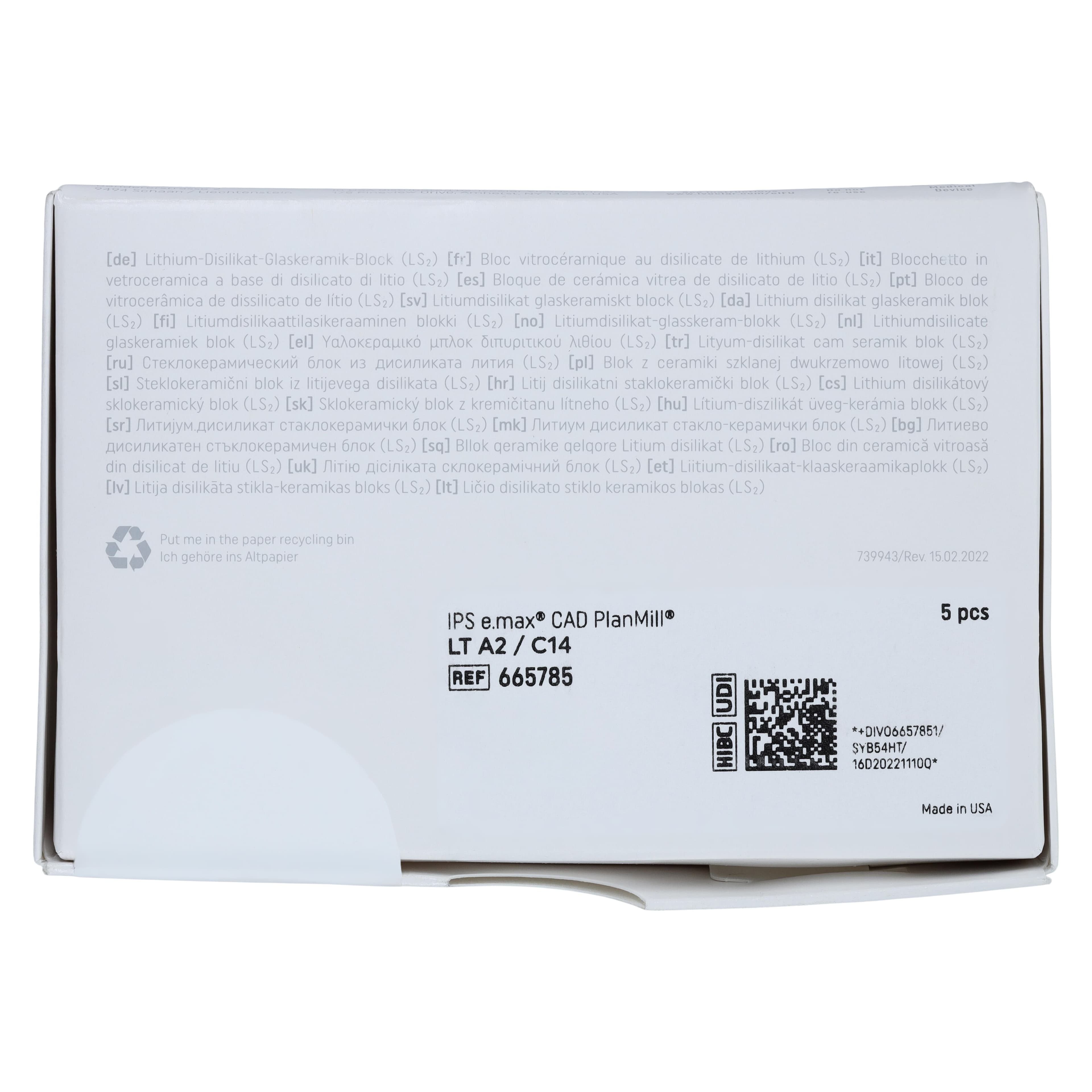 IPS e.max CAD PlanMill Blocks, Low Translucency (LT), Shade A2, Size C14, 5/Box thumbnail 7