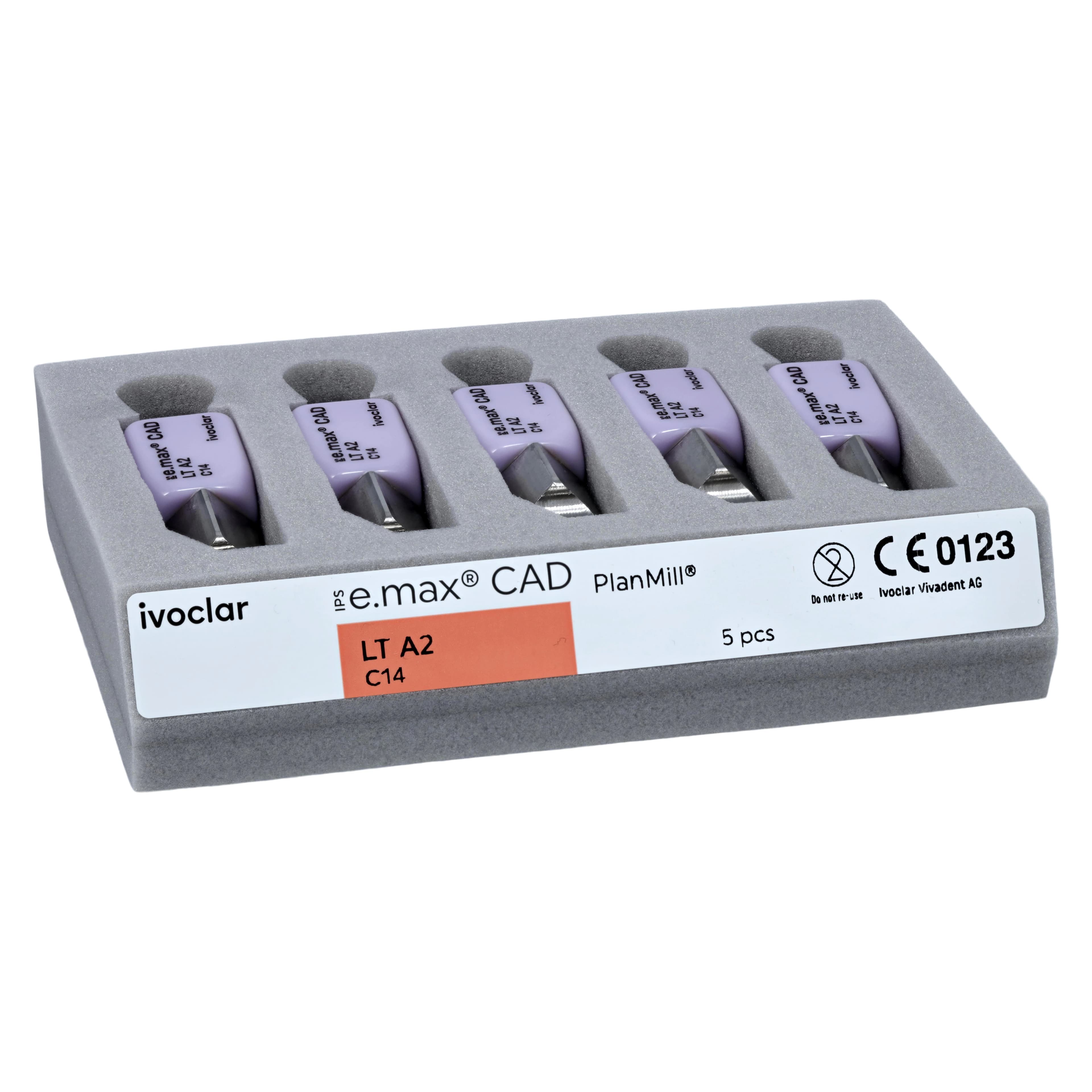 IPS e.max CAD PlanMill Blocks, Low Translucency (LT), Shade A2, Size C14, 5/Box thumbnail 3