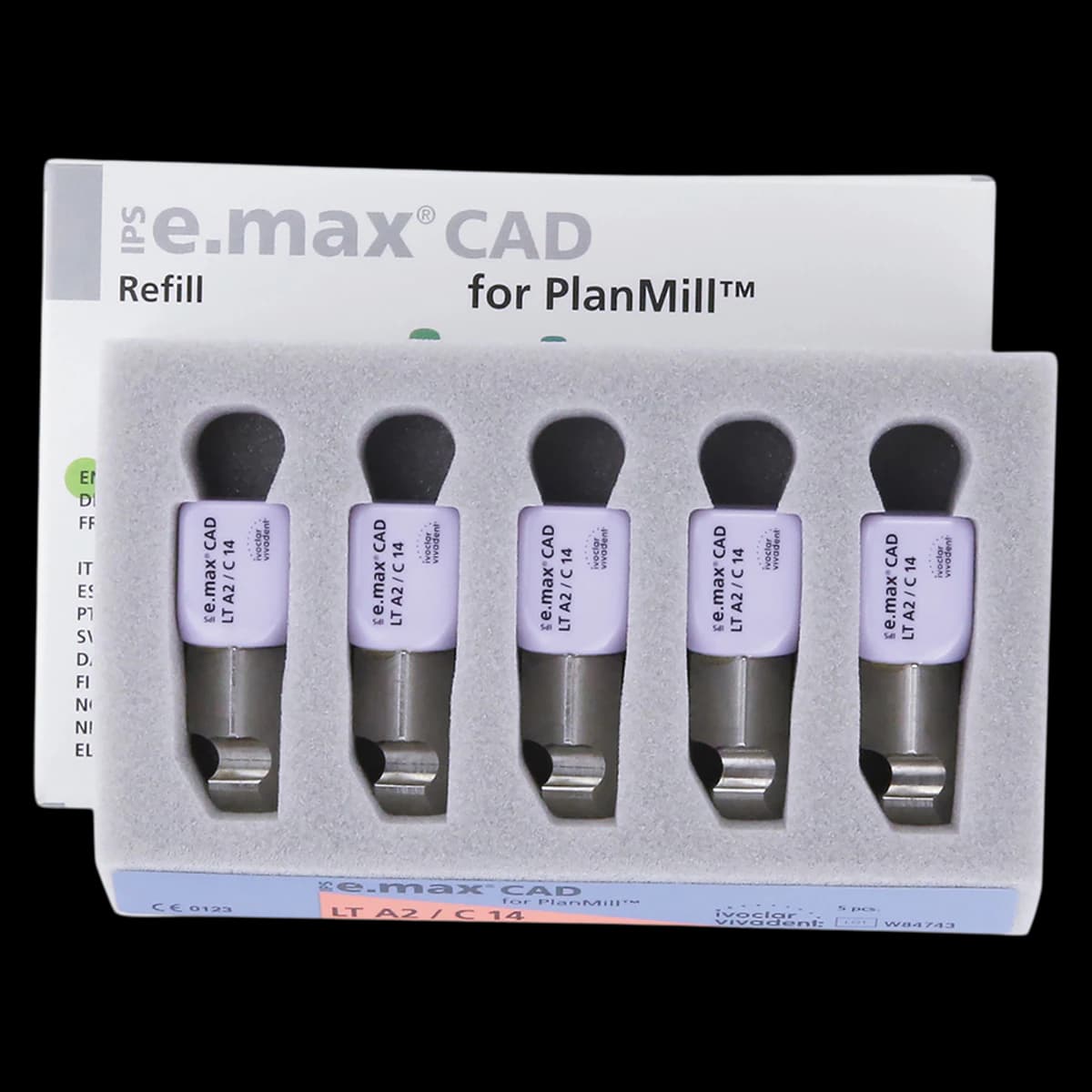 IPS e.max CAD PlanMill Blocks, Low Translucency (LT), Shade A2, Size C14, 5/Box - IPS e.max CAD Blocks PlanMill LT A2 C14 (5) - Image 1