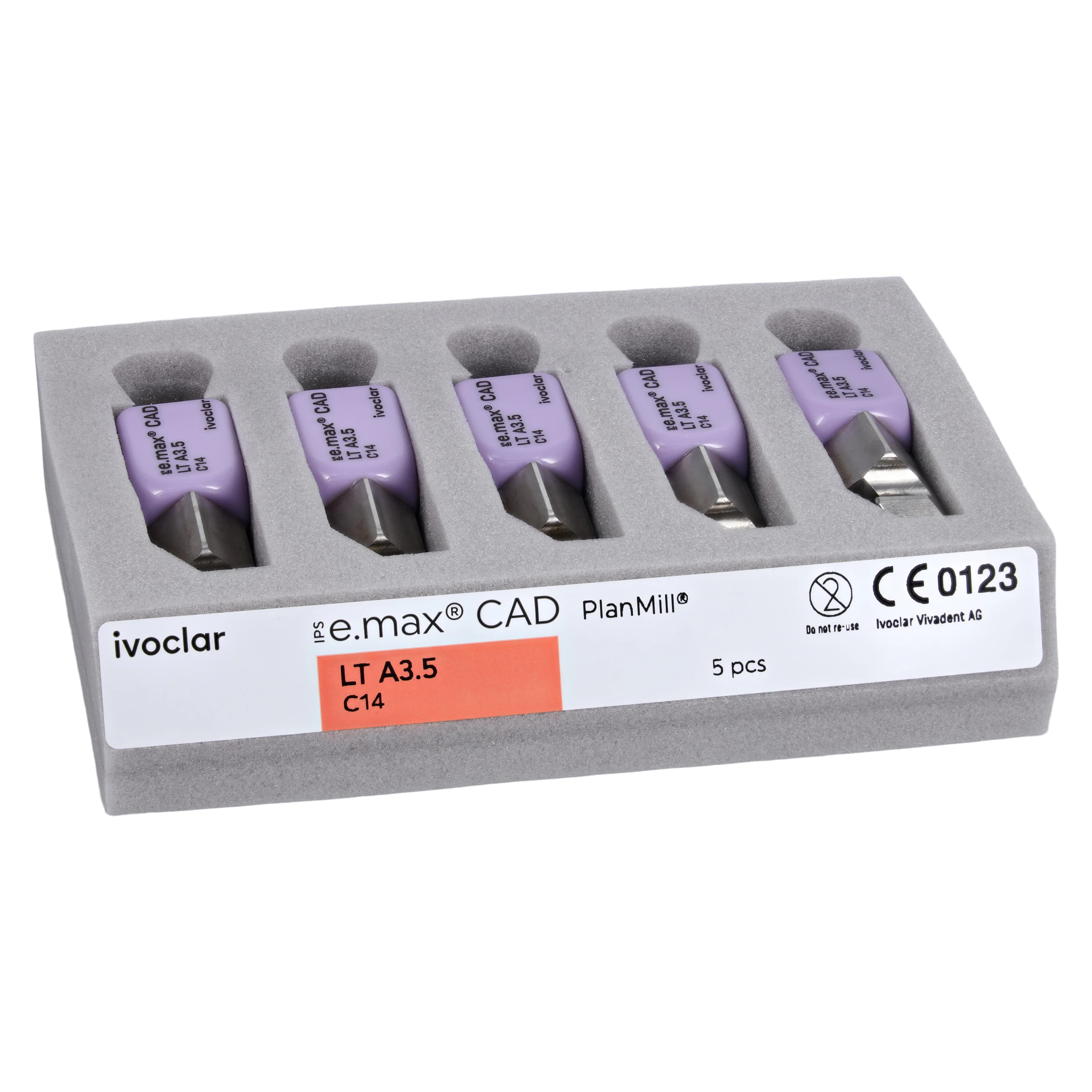 IPS e.max CAD LT Milling Blocks for PlanMill, Low Translucency, Shade A3.5, Size C14, 5/Box thumbnail 3