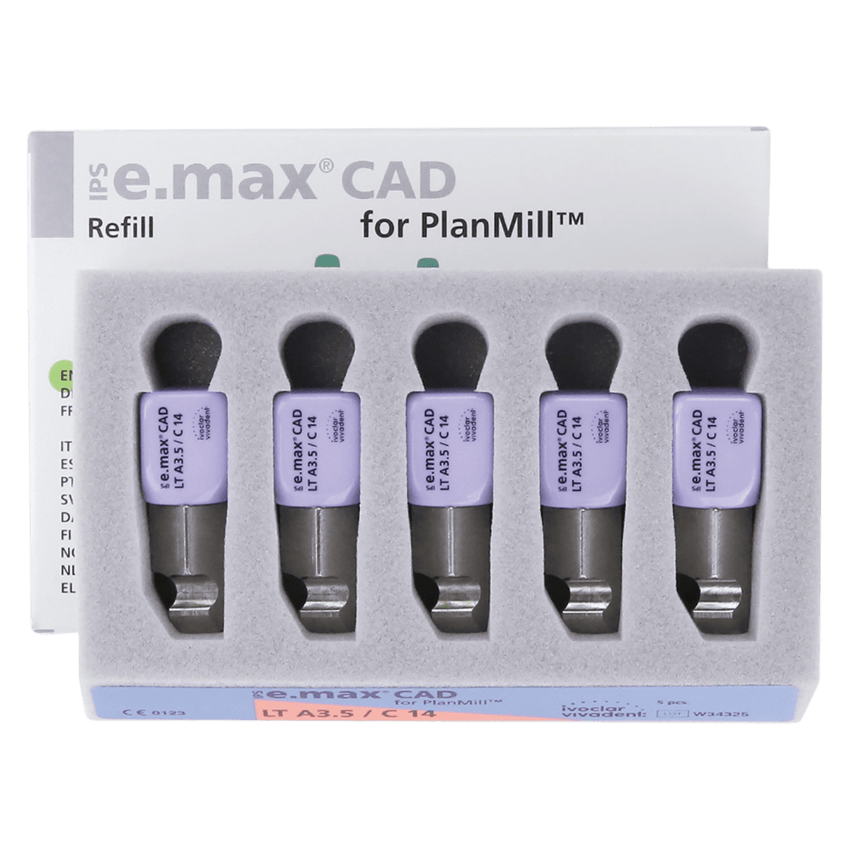 IPS e.max CAD LT Milling Blocks for PlanMill, Low Translucency, Shade A3.5, Size C14, 5/Box thumbnail 2