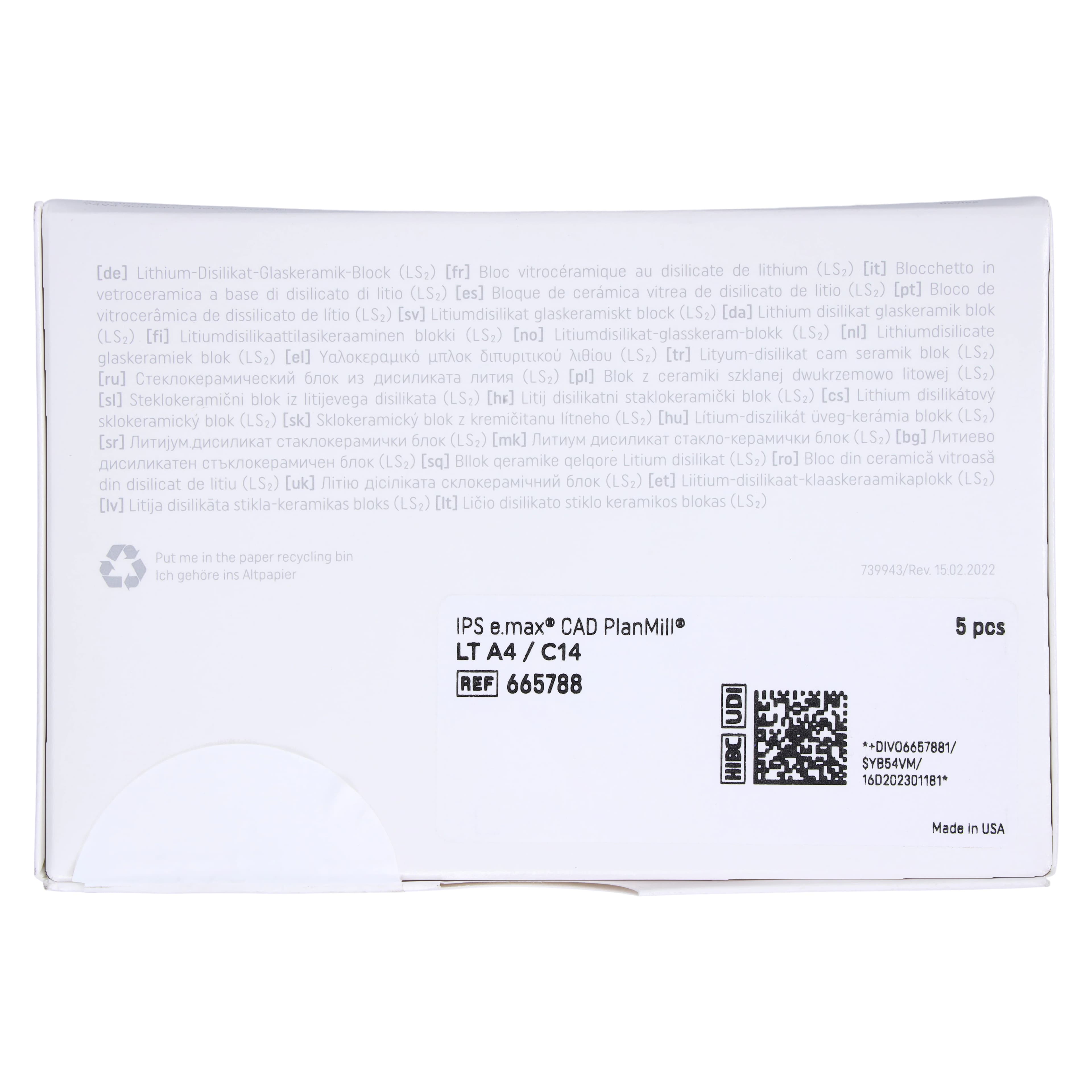 IPS e.max CAD PlanMill Blocks, Low Translucency (LT), Shade A4, Size C14, 5/Box thumbnail 7