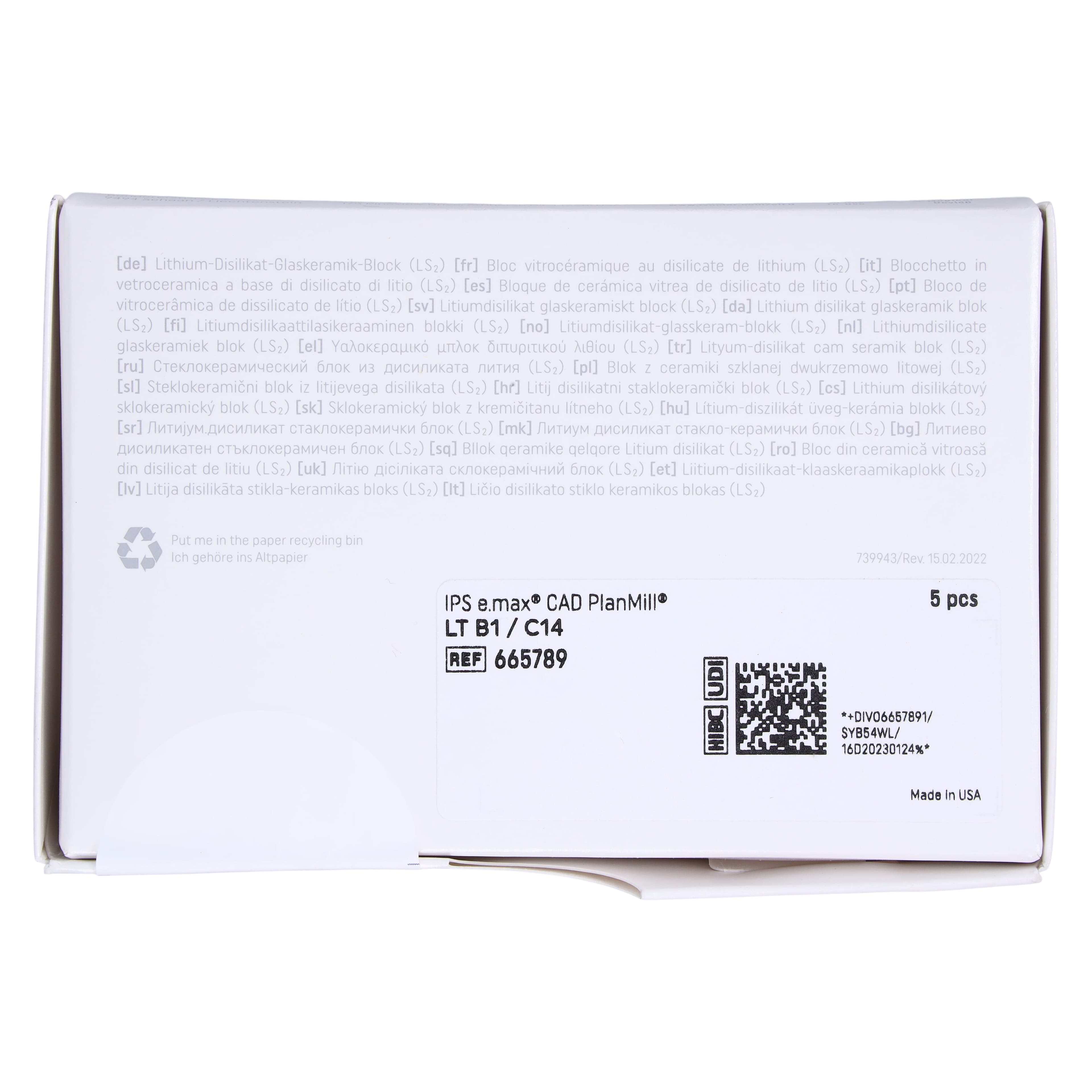 IPS e.max CAD PlanMill LT B1 C14 Milling Blocks, Low Translucency, Shade B1, 5/Box thumbnail 7