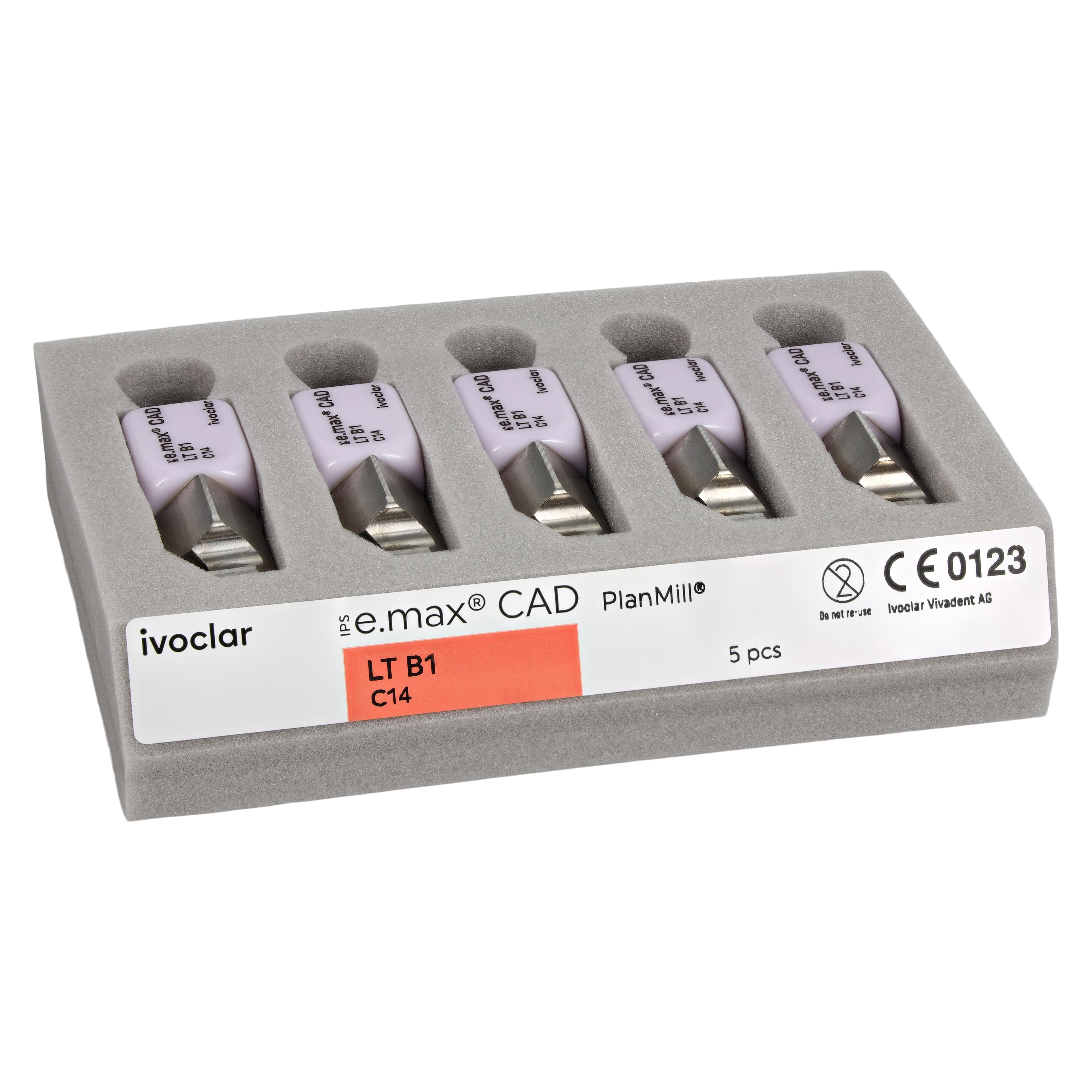 IPS e.max CAD PlanMill LT B1 C14 Milling Blocks, Low Translucency, Shade B1, 5/Box thumbnail 3