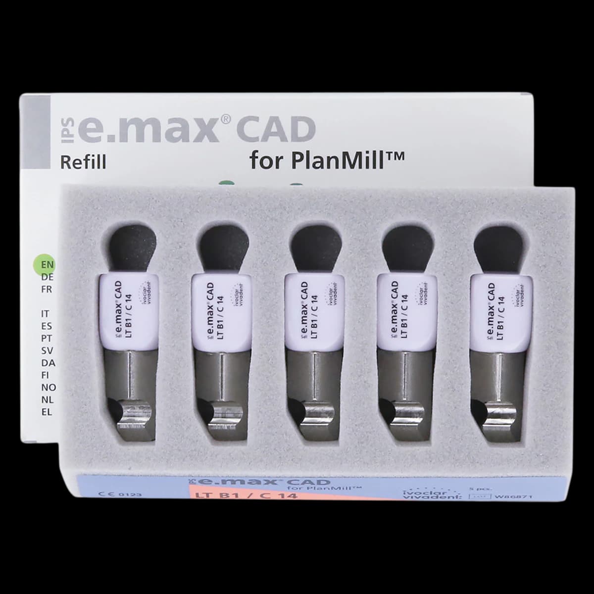IPS e.max CAD PlanMill LT B1 C14 Milling Blocks, Low Translucency, Shade B1, 5/Box - IPS e.max CAD Blocks PlanMill LT B1 C14 (5) - Image 1