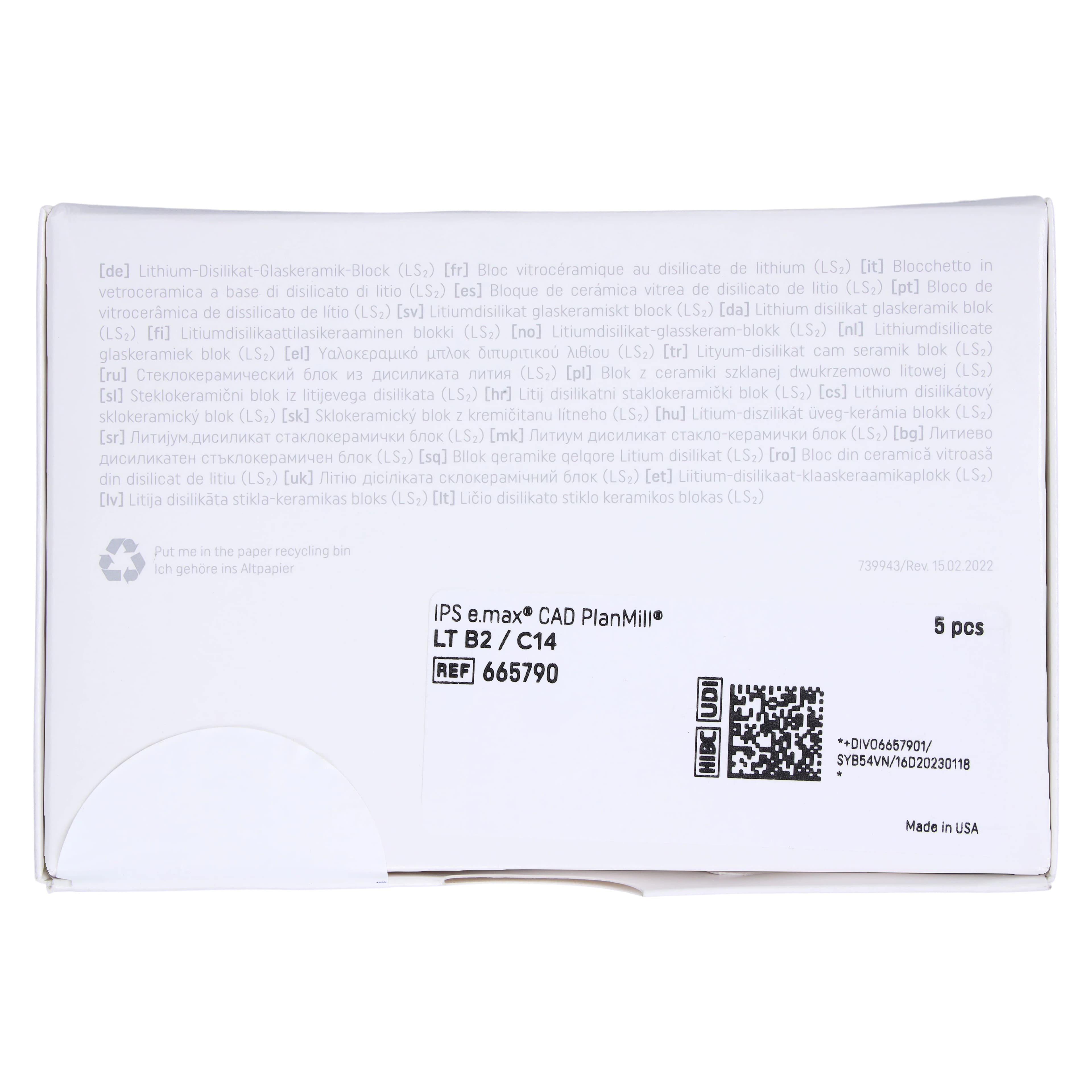 IPS e.max CAD PlanMill Blocks, Low Translucency (LT), Shade B2, Size C14, 5/Box thumbnail 7