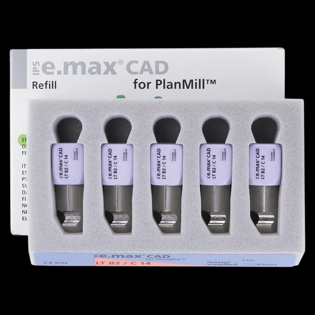 IPS e.max CAD PlanMill Blocks, Low Translucency (LT), Shade B2, Size C14, 5/Box - IPS e.max CAD Blocks PlanMill LT B2 C14 (5) - Image 1