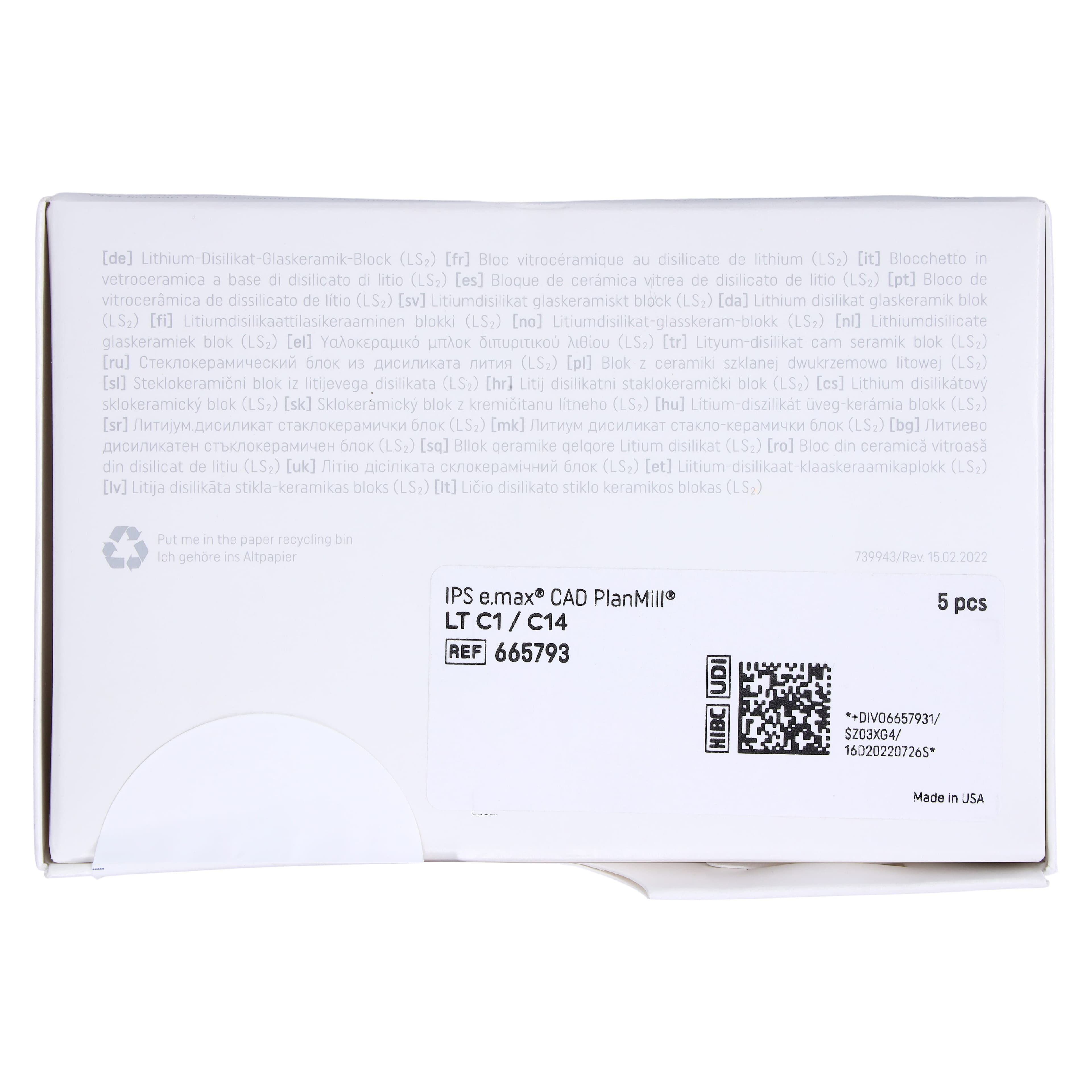 IPS e.max CAD PlanMill Blocks, Low Translucency, Shade C1, Size C14, 5/Box thumbnail 7
