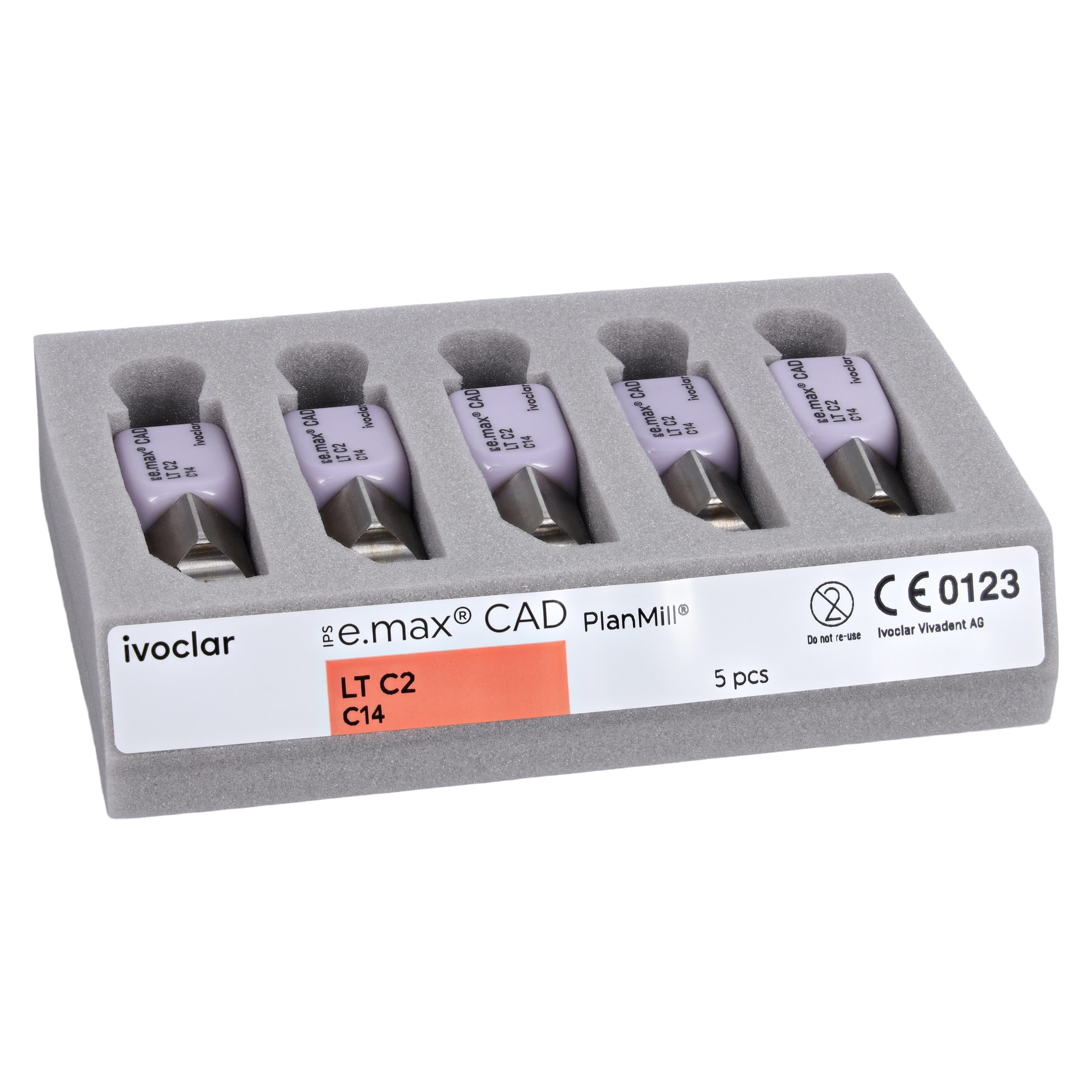 IPS e.max CAD PlanMill Blocks, Low Translucency, Shade C2, Size C14, 5/Box thumbnail 3