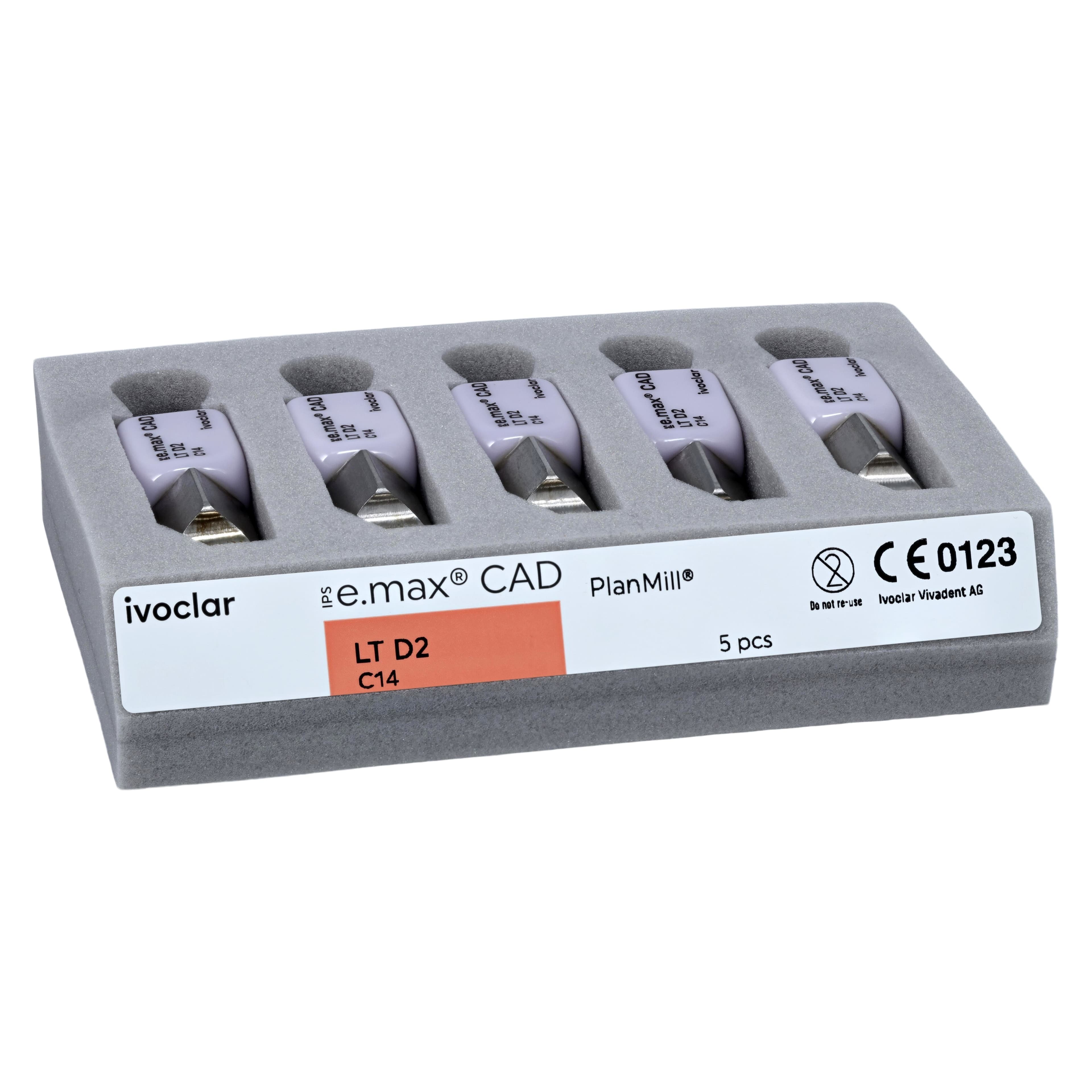 IPS e.max CAD PlanMill LT D2 C14 Milling Blocks, Low Translucency, Shade D2, 5/Box thumbnail 3