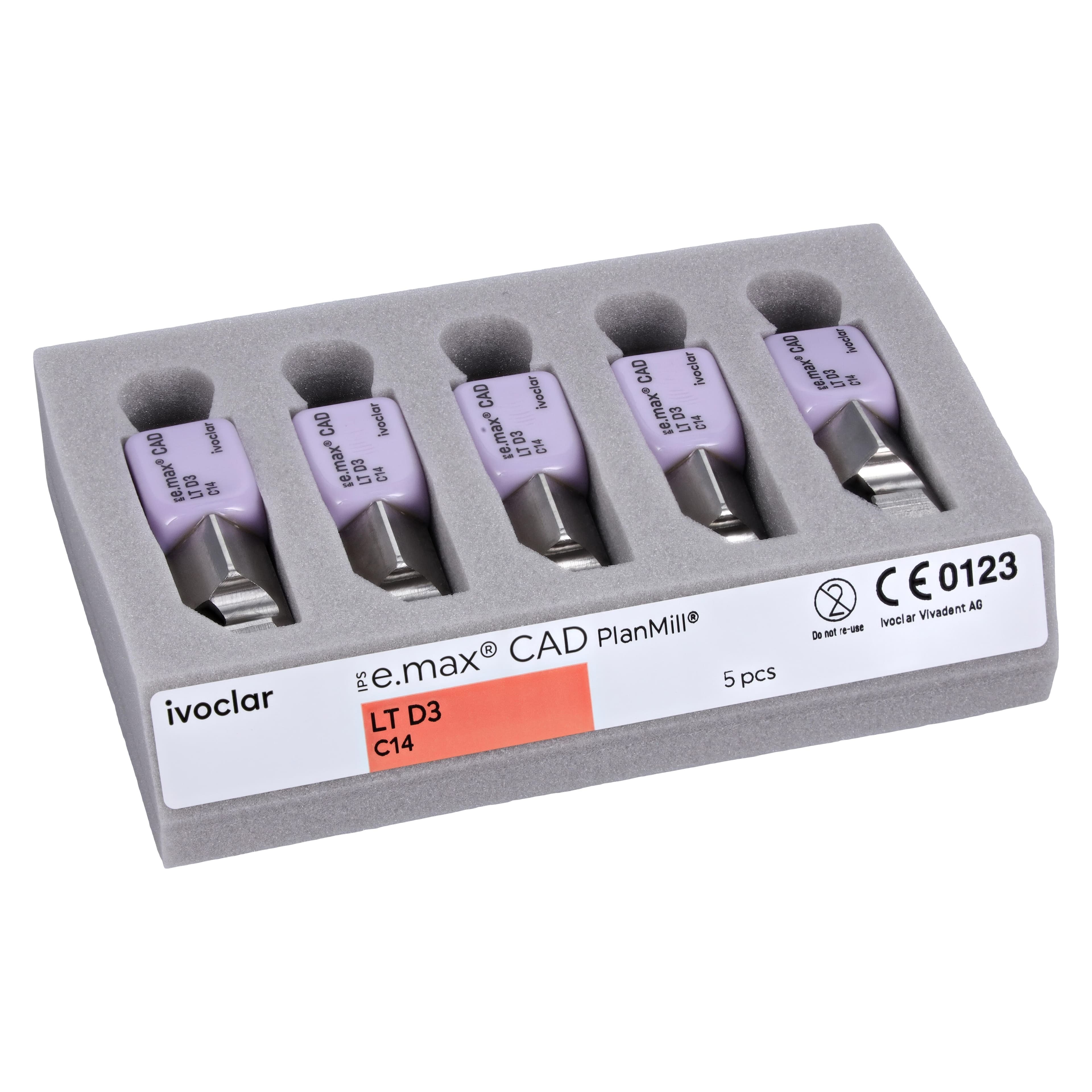 IPS e.max CAD PlanMill LT D3 C14 Milling Blocks, Low Translucency, Shade D3, 5/Box thumbnail 3