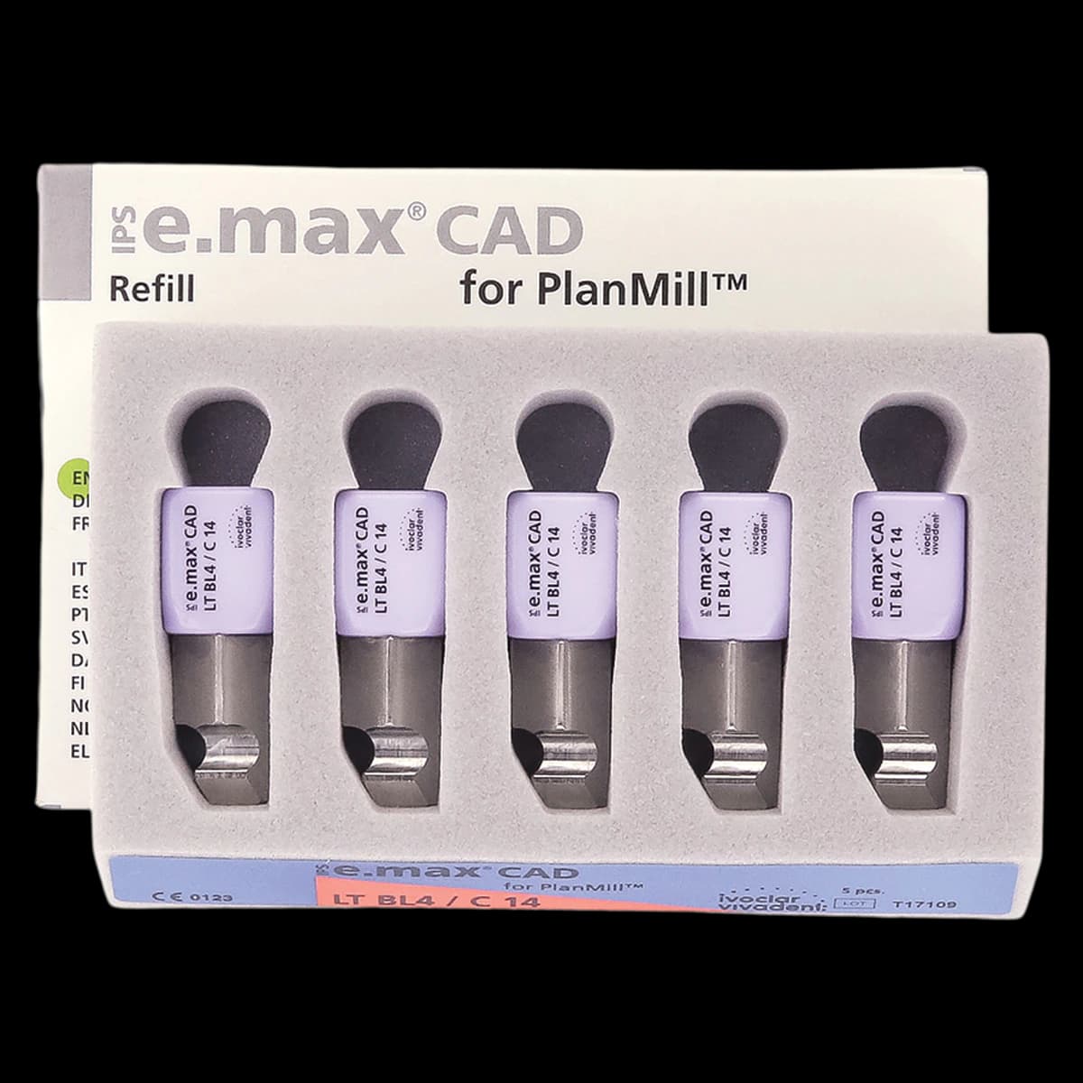 IPS e.max CAD PlanMill Blocks, Low Translucency (LT), C14, Shade BL4, 5/Box - IPS e.max CAD Blocks PlanMill LT BL4 C14 (5) - Image 1