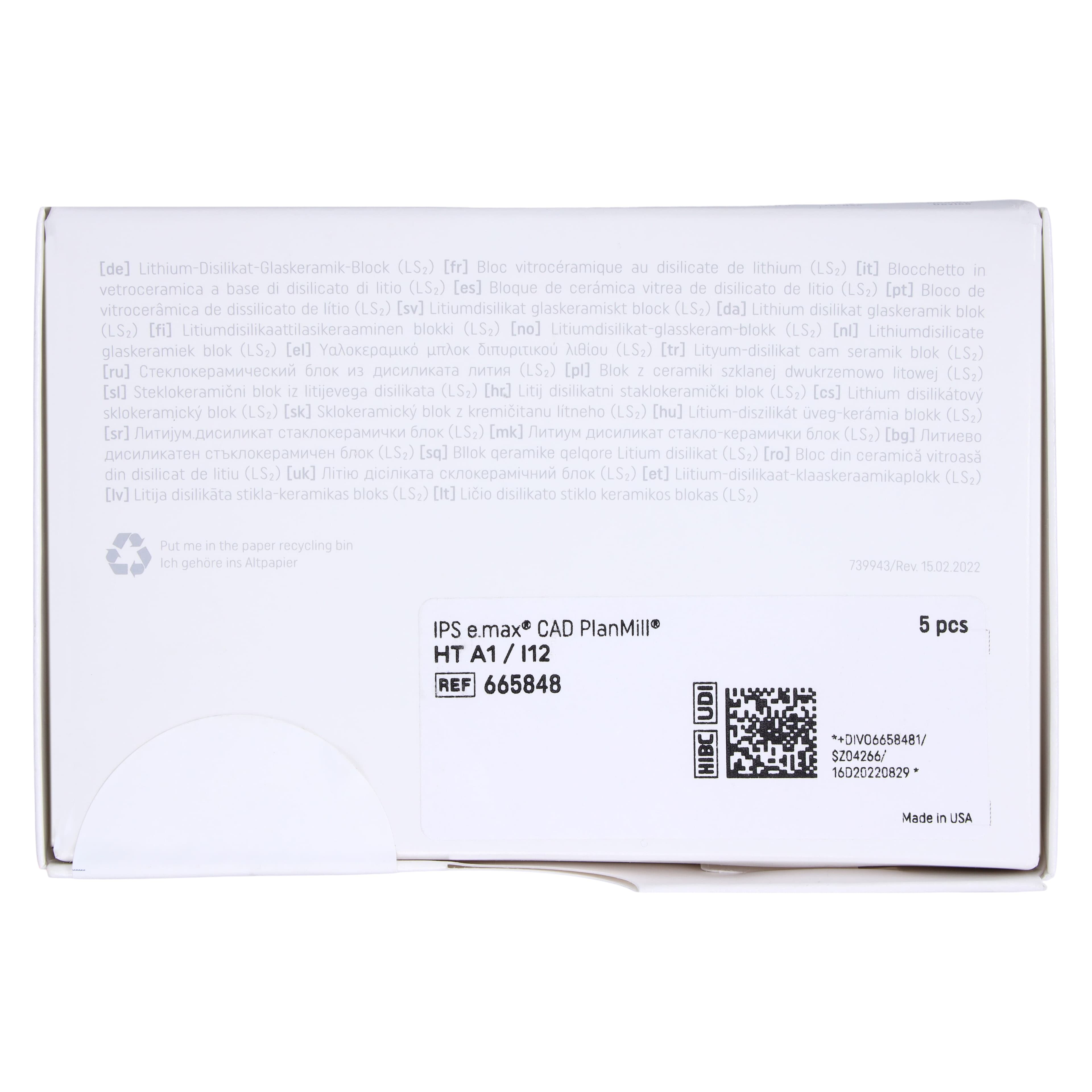 IPS e.max CAD Lithium Disilicate Milling Block for PlanMill, High Translucency, Shade A1, Size I12, Pack of 5 thumbnail 7