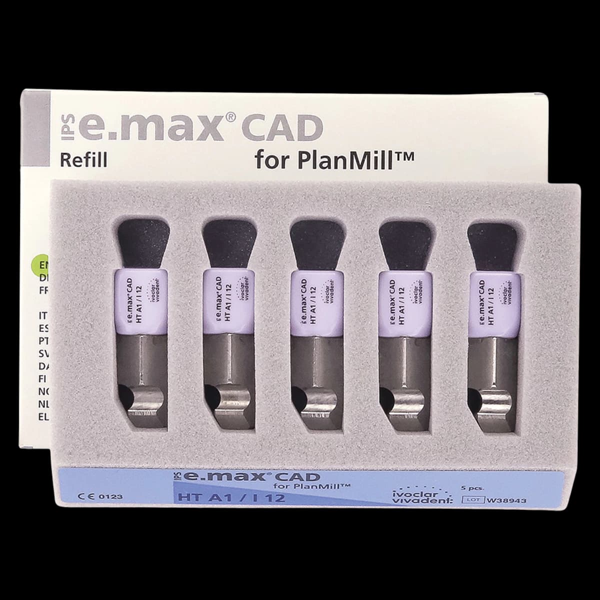 IPS e.max CAD Lithium Disilicate Milling Block for PlanMill, High Translucency, Shade A1, Size I12, Pack of 5 - IPS e.max CAD Blocks PlanMill HT A1 I12 (5) - Image 1