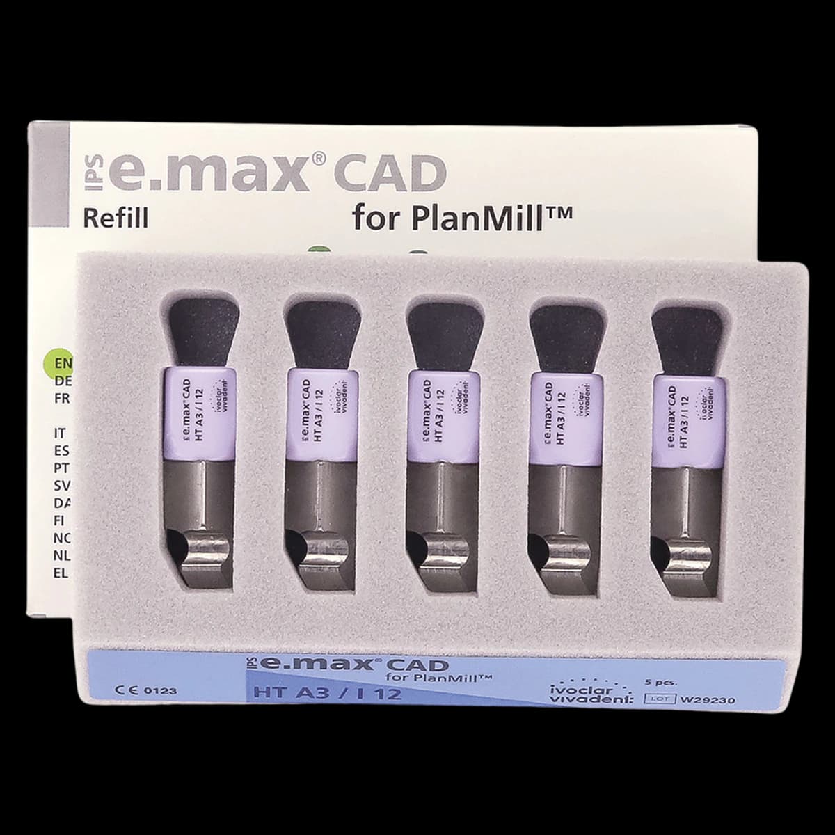 IPS e.max CAD PlanMill HT I12 A3 Lithium Disilicate Milling Blocks, High Translucency, Shade A3, 5/Box - IPS e.max CAD Blocks PlanMill HT A3 I12 (5) - Image 1