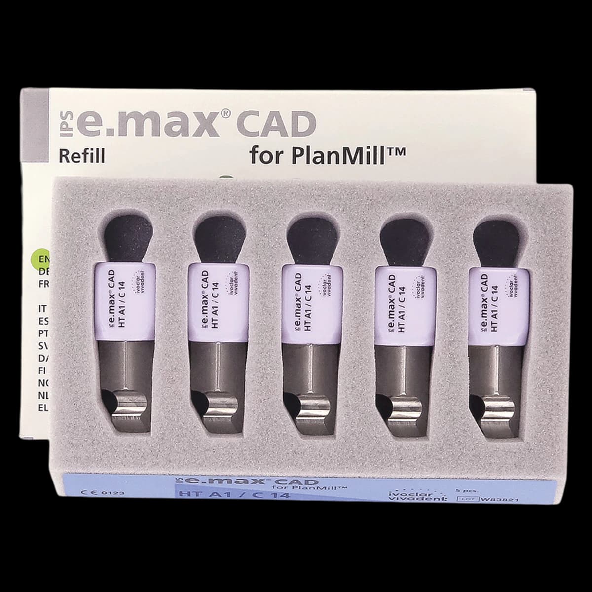 IPS e.max CAD PlanMill HT A1 C14 Milling Blocks, High Translucency, Lithium Disilicate, Shade A1, 5/Box - IPS e.max CAD Blocks PlanMill HT A1 C14 (5) - Image 1