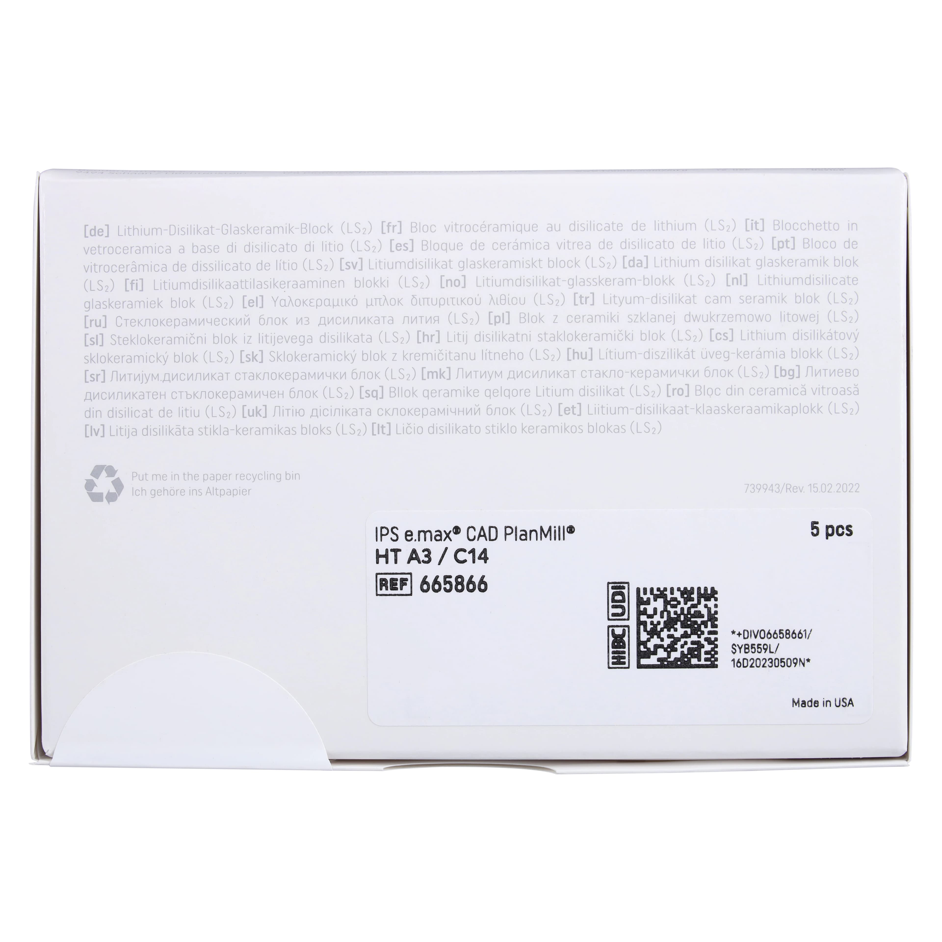 IPS e.max CAD PlanMill HT A3 C14 Milling Blocks, High Translucency, Shade A3, 5/Box thumbnail 7