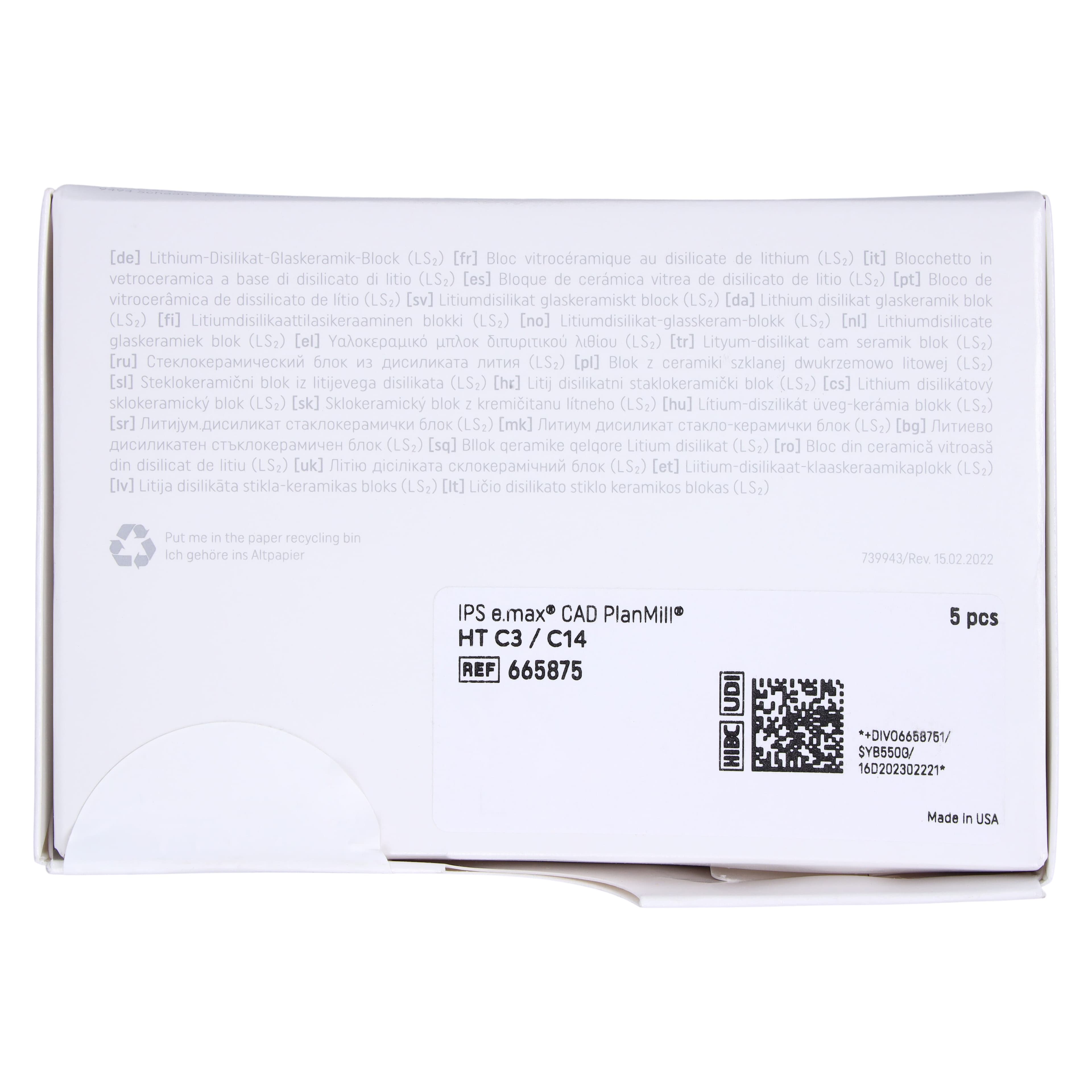 IPS e.max CAD PlanMill HT C3 C14 Lithium Disilicate Milling Blocks, High Translucency, Shade C3, 5/Box thumbnail 7