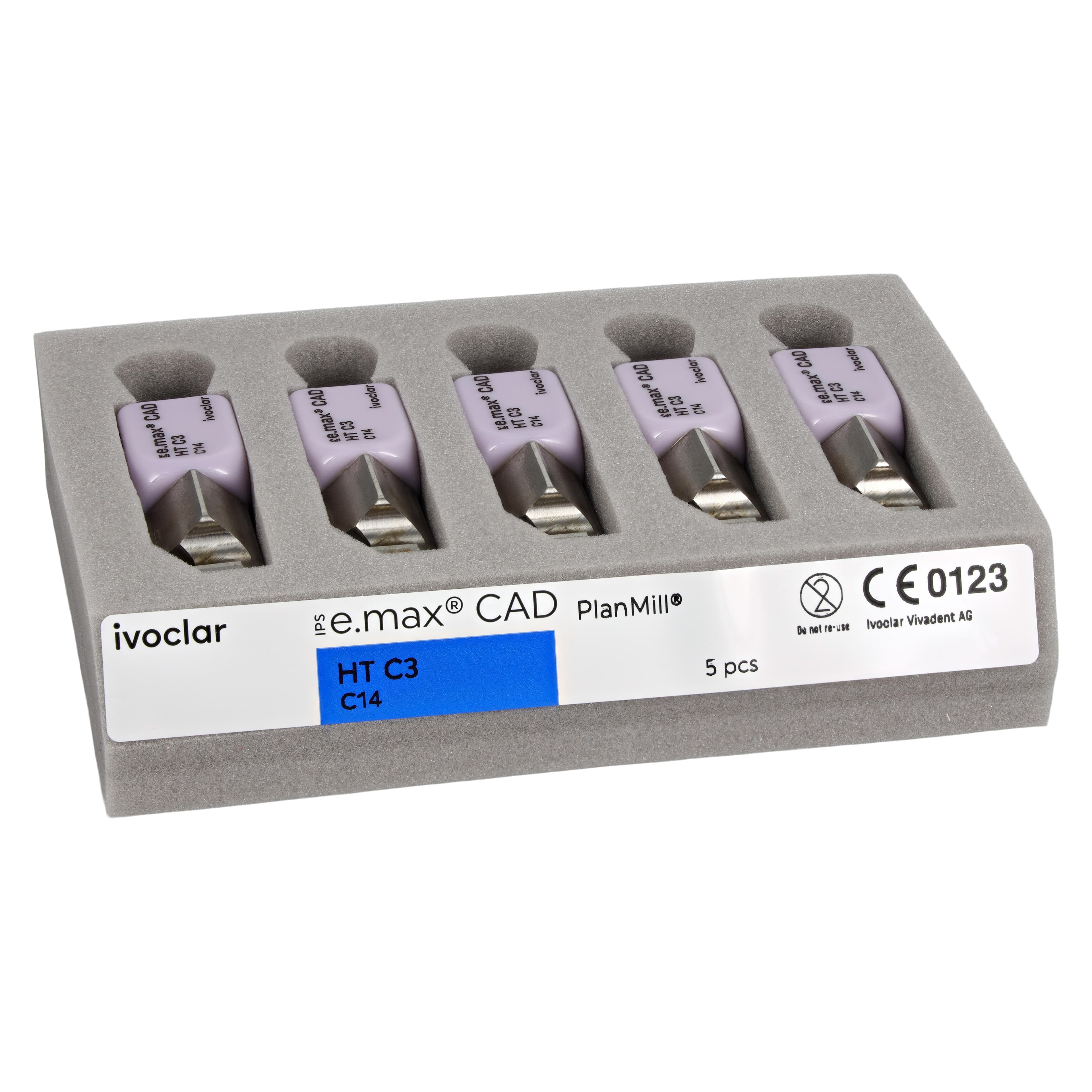IPS e.max CAD PlanMill HT C3 C14 Lithium Disilicate Milling Blocks, High Translucency, Shade C3, 5/Box thumbnail 3
