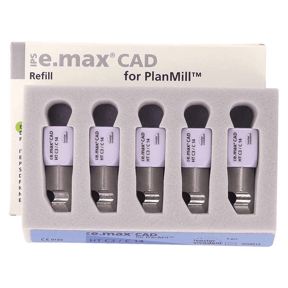 IPS e.max CAD PlanMill HT C3 C14 Lithium Disilicate Milling Blocks, High Translucency, Shade C3, 5/Box thumbnail 2