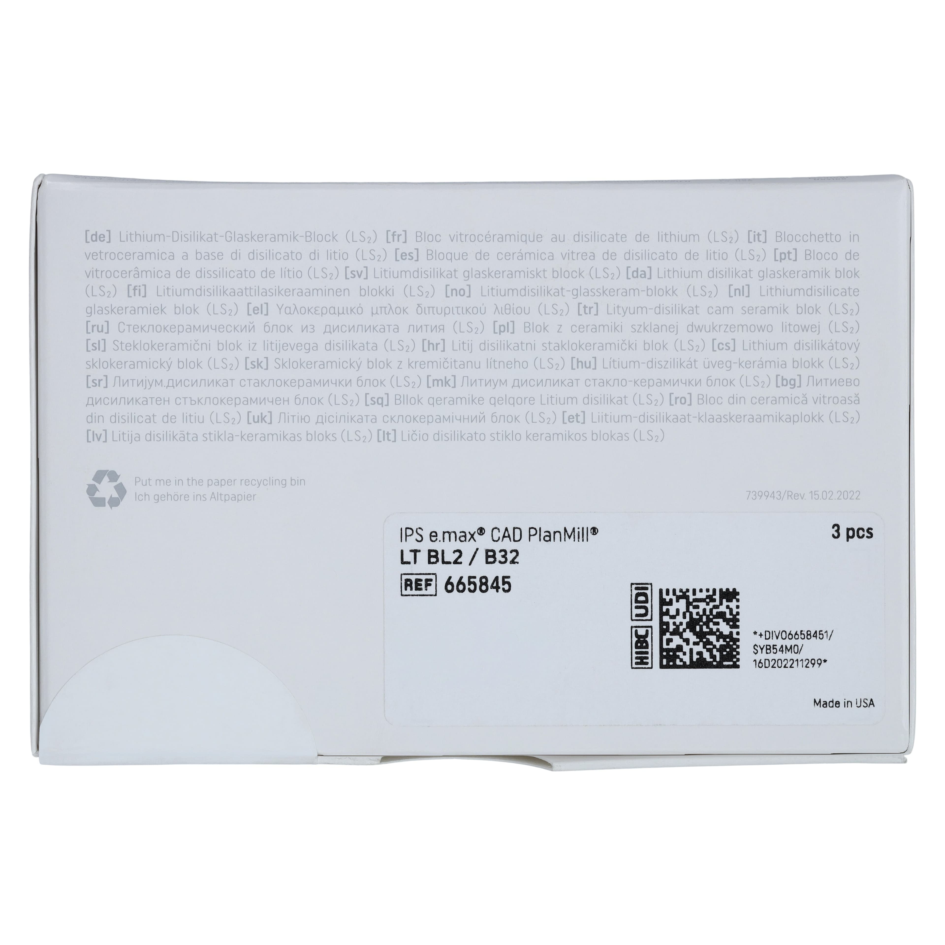 IPS e.max CAD PlanMill Blocks, Low Translucency (LT), Shade BL2, Size B32, 3/Box thumbnail 7