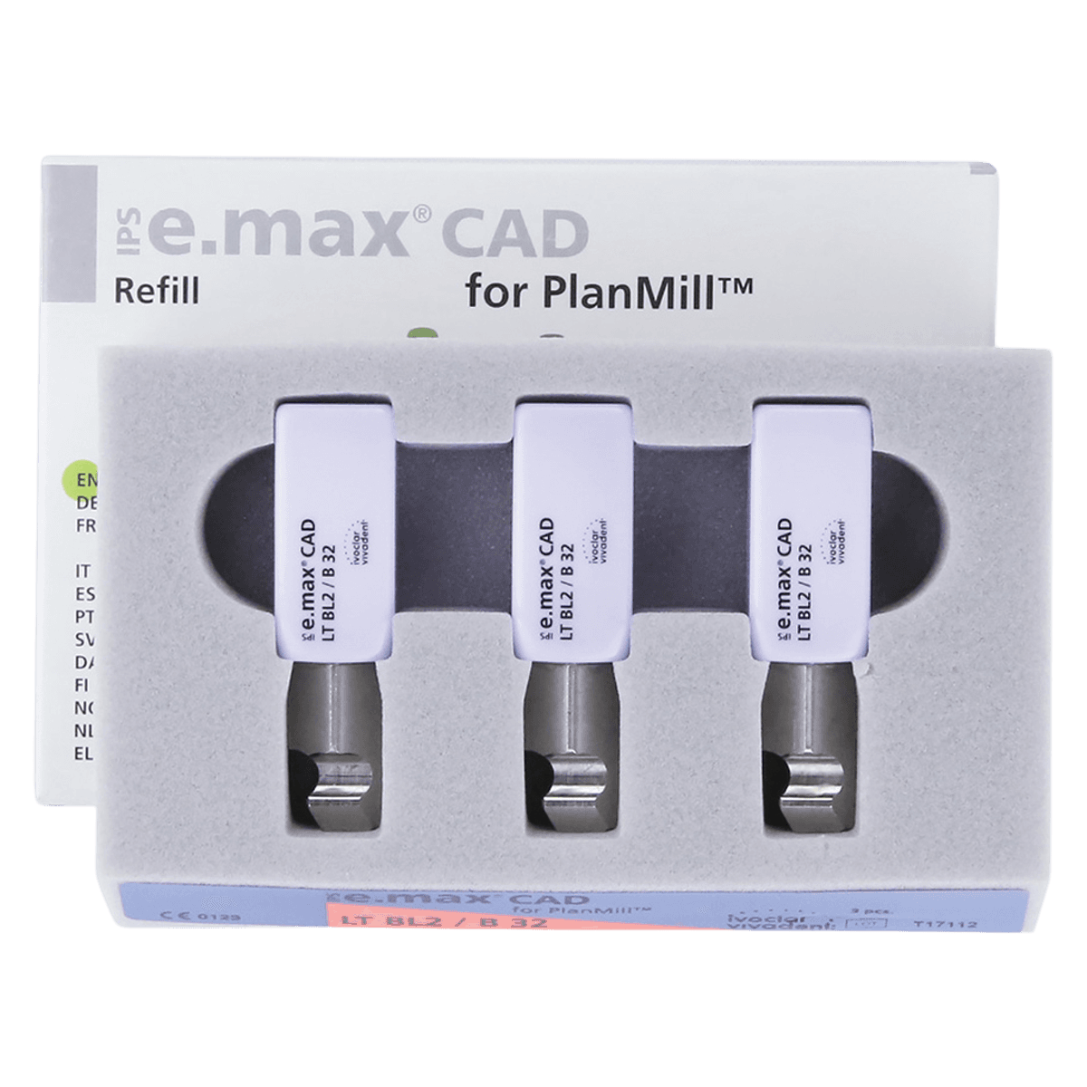 IPS e.max CAD PlanMill Blocks, Low Translucency (LT), Shade BL2, Size B32, 3/Box thumbnail 2