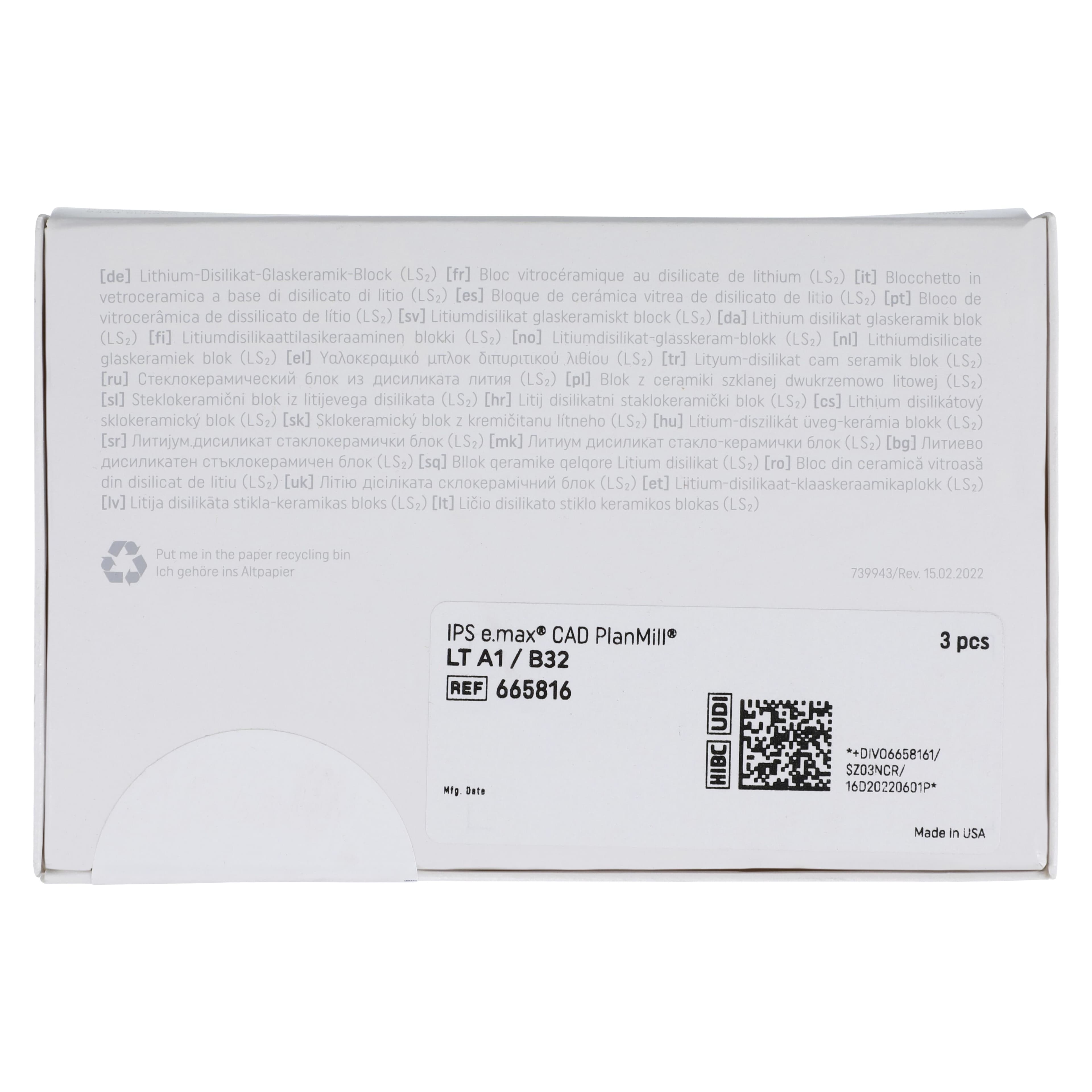 IPS e.max CAD PlanMill Blocks, Low Translucency, Shade A1, B32, Pack of 3 thumbnail 7