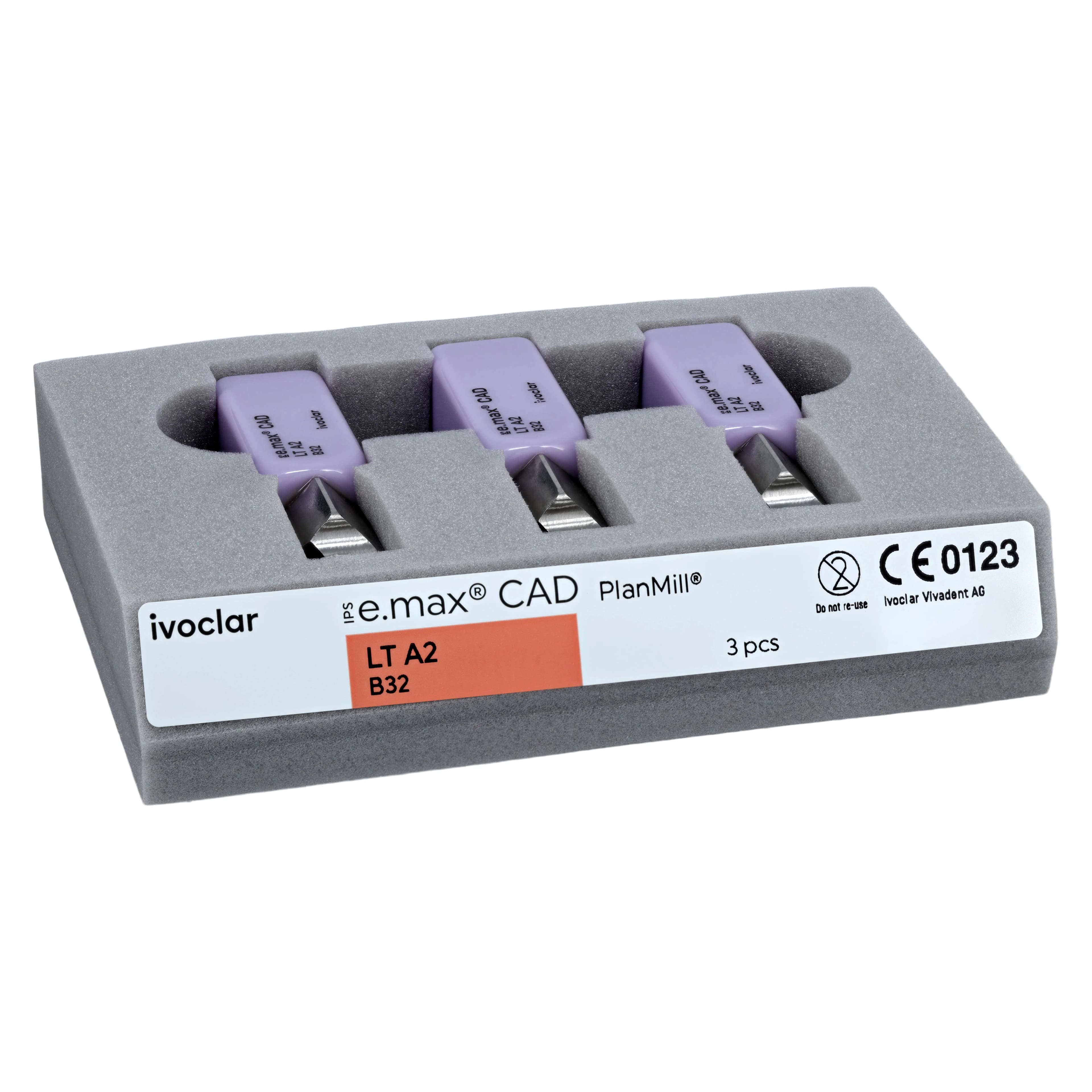 IPS e.max CAD PlanMill Blocks, Low Translucency (LT), Shade A2, Size B32, 3/Box thumbnail 3