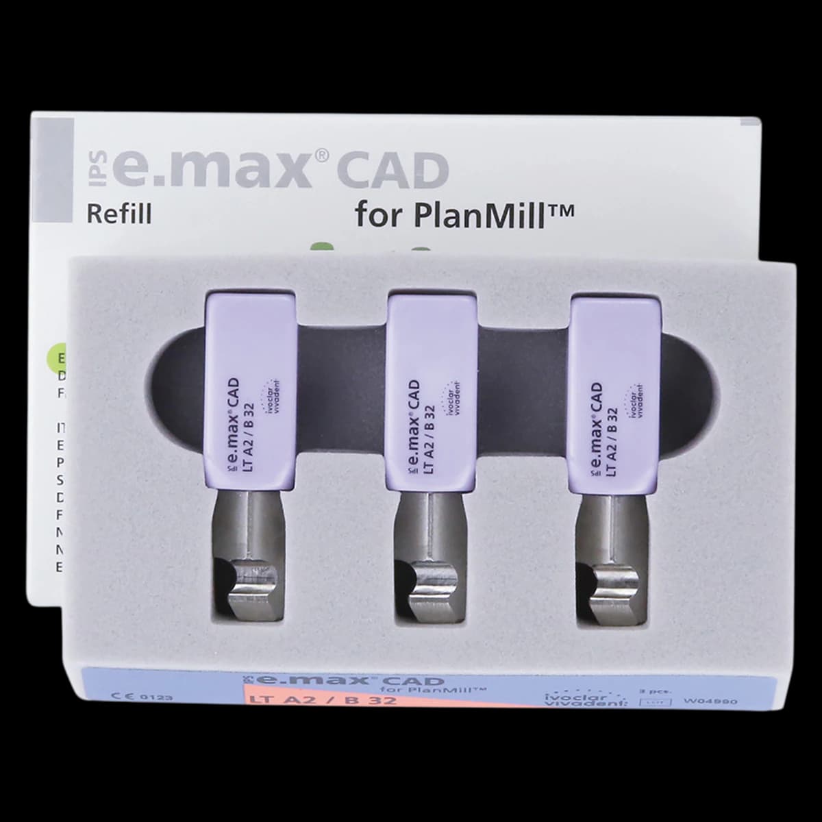 IPS e.max CAD PlanMill Blocks, Low Translucency (LT), Shade A2, Size B32, 3/Box - IPS e.max CAD Blocks PlanMill LT A2 B32 (3) - Image 1