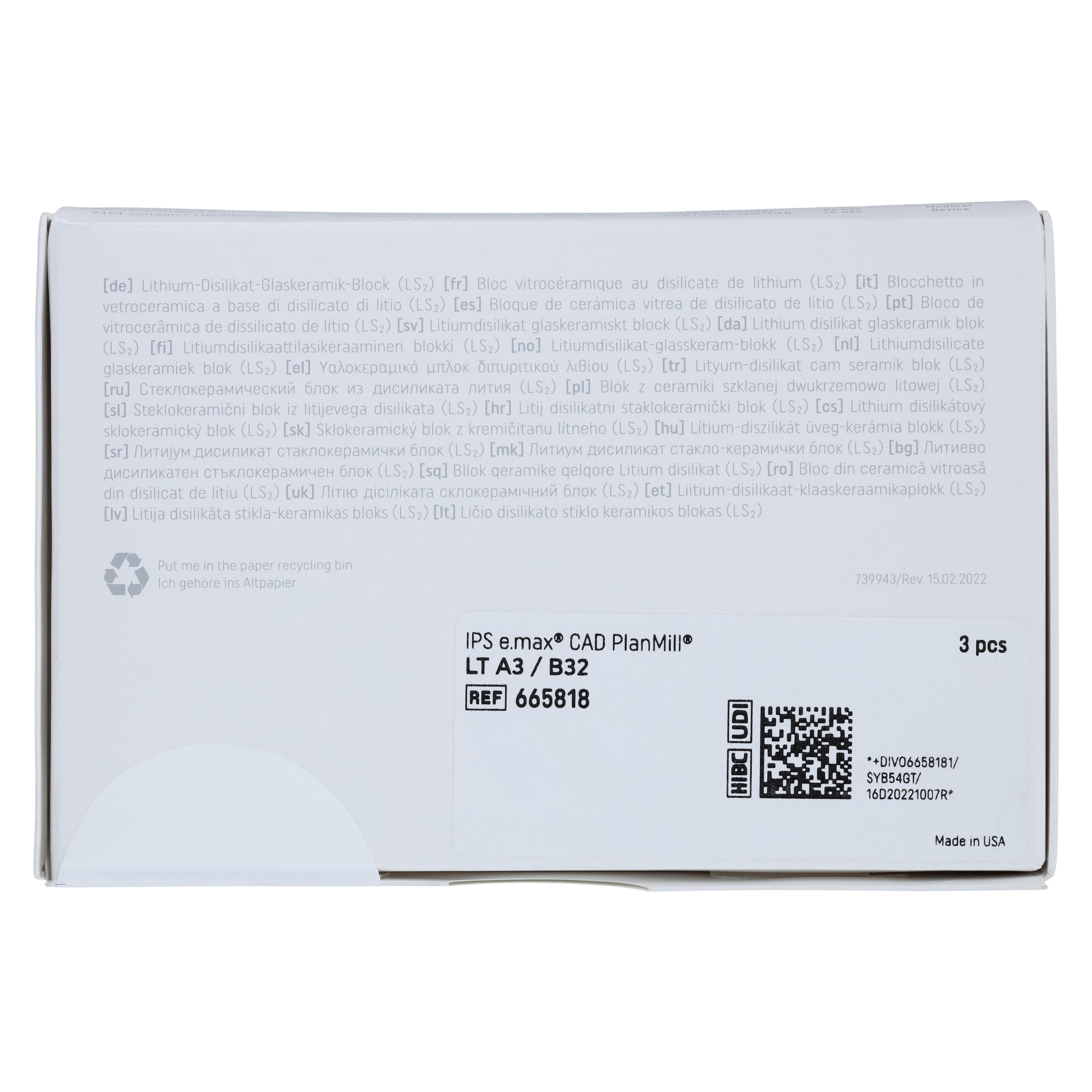 IPS e.max CAD PlanMill Blocks, Low Translucency (LT), Shade A3, Size B32, Pack of 3 thumbnail 7