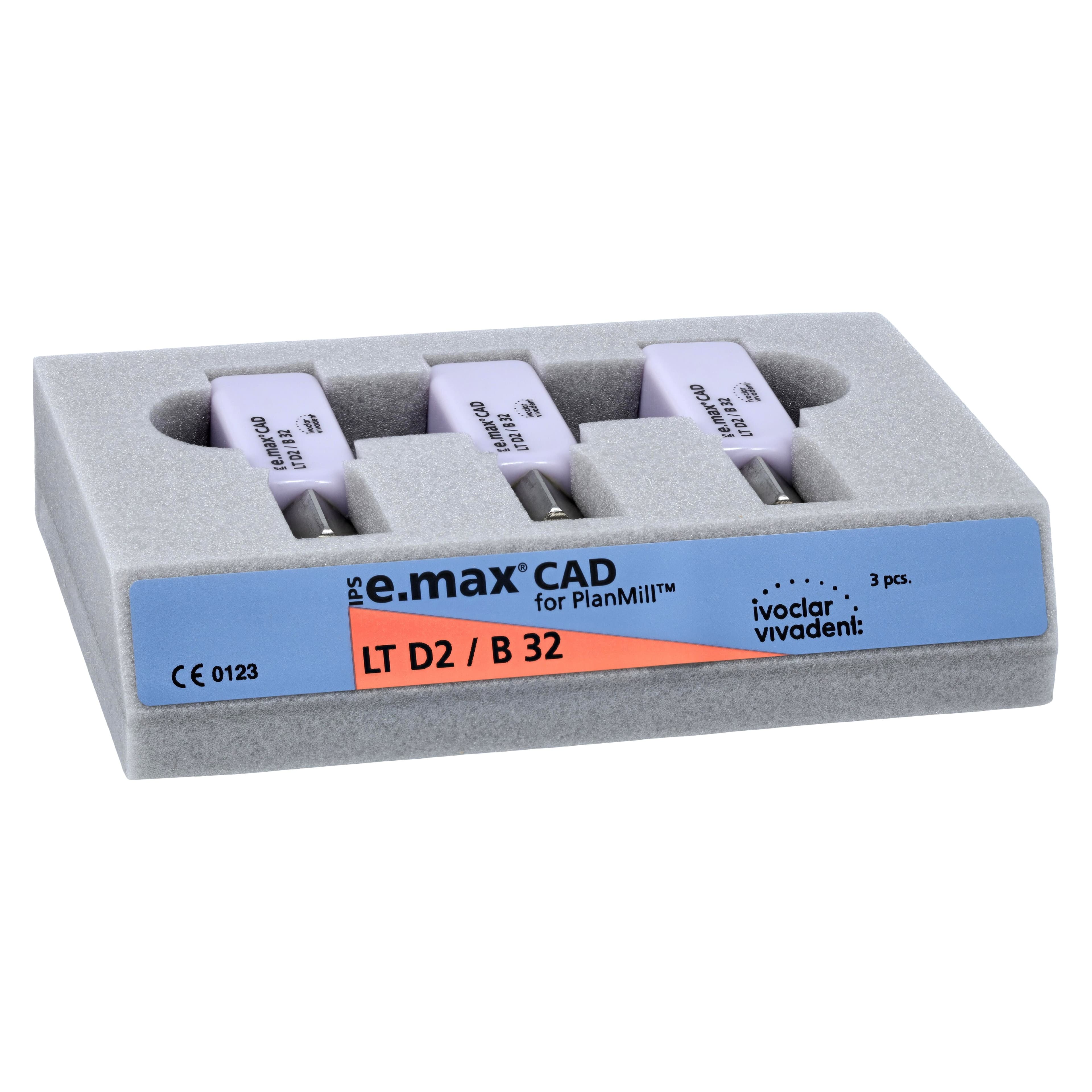 IPS e.max CAD PlanMill Blocks, Low Translucency (LT), Shade D2, Size B32, Pack of 3 thumbnail 3