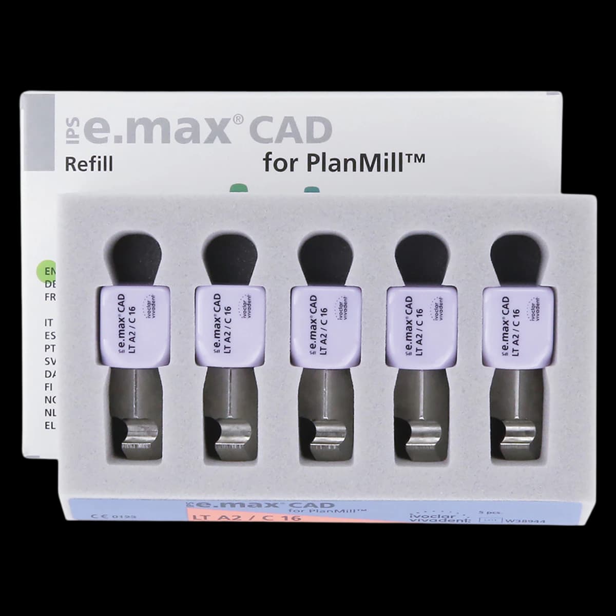 IPS e.max CAD PlanMill Blocks, Low Translucency (LT), Shade A2, Size C16, 5/Box thumbnail 2