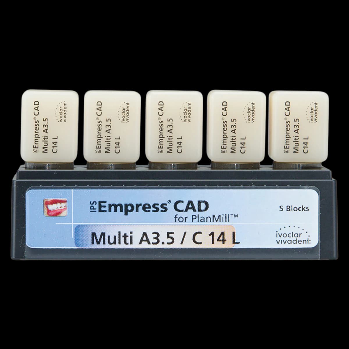 IPS Empress CAD Multi Milling Blocks, C14L, Shade A3.5, for PlanMill, 5/Box - IPS Empress CAD Multi C14L for PlanMill - Image 1
